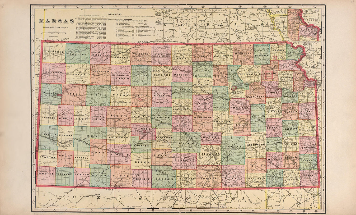 Kansas from Standard Atlas of Hodgeman County, Kansas : Including a Plat Book of the Villages, Cities and Townships of the County, Map of the State, United States and World, Patrons Directory, Reference Business … 1907 by Relic Map Company