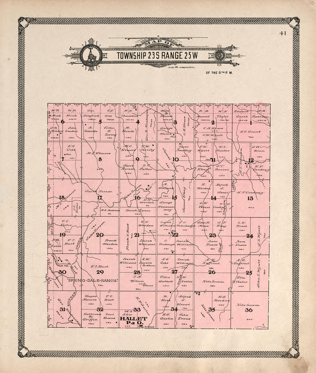 Map of Township 23 S Range 25 W from Standard Atlas of Hodgeman County, Kansas : Including a Plat Book of the Villages, Cities and Townships of the County, Map of the State, United States and World, Patrons Directory, Reference Business … 1907 by Relic Map Company