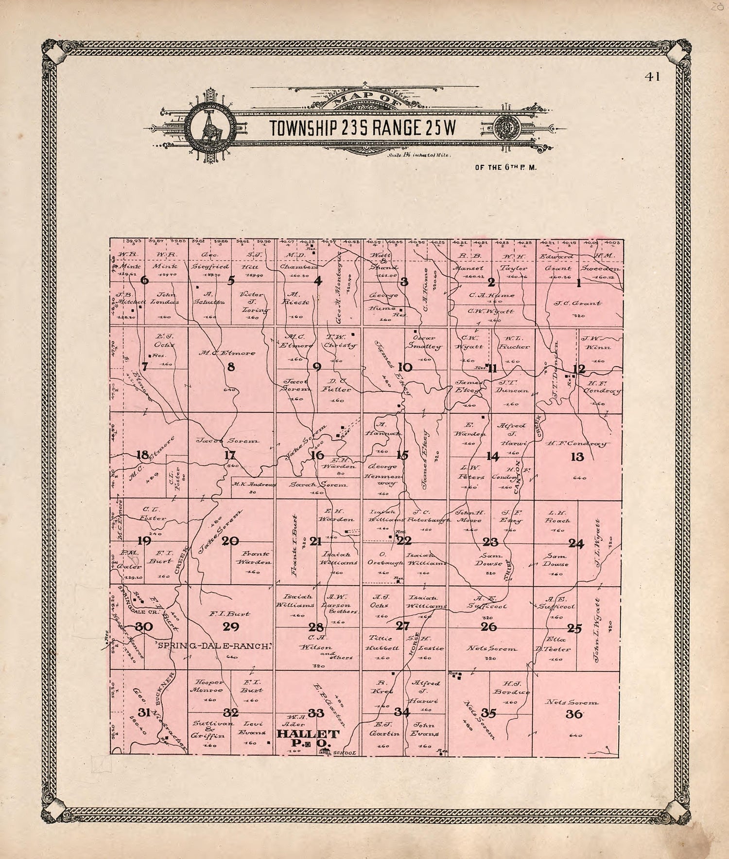Map of Township 23 S Range 25 W from Standard Atlas of Hodgeman County, Kansas : Including a Plat Book of the Villages, Cities and Townships of the County, Map of the State, United States and World, Patrons Directory, Reference Business … 1907 by Relic Map Company