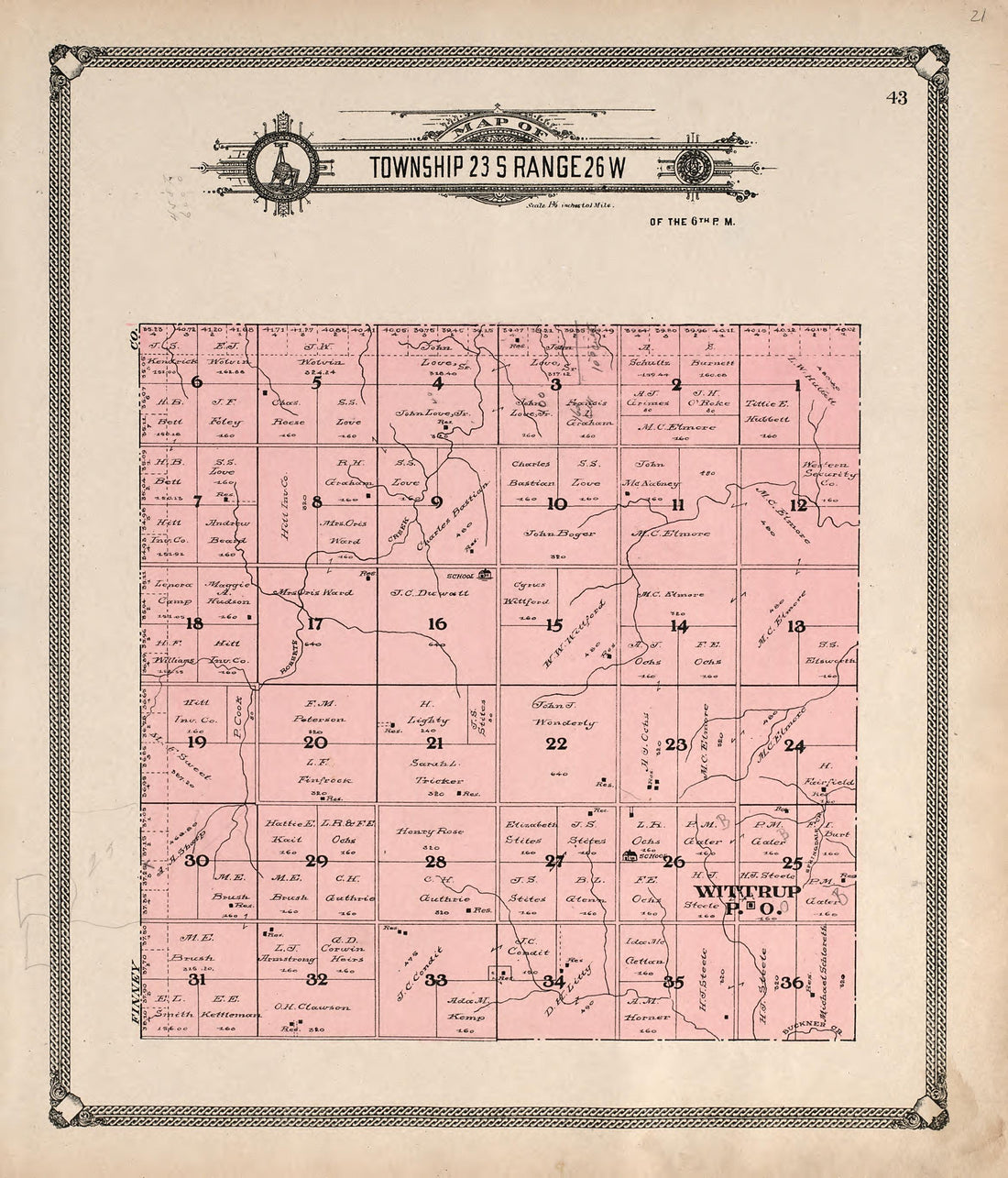 Map of Township 23 S Range 26 W from Standard Atlas of Hodgeman County, Kansas : Including a Plat Book of the Villages, Cities and Townships of the County, Map of the State, United States and World, Patrons Directory, Reference Business … 1907 by Relic Map Company