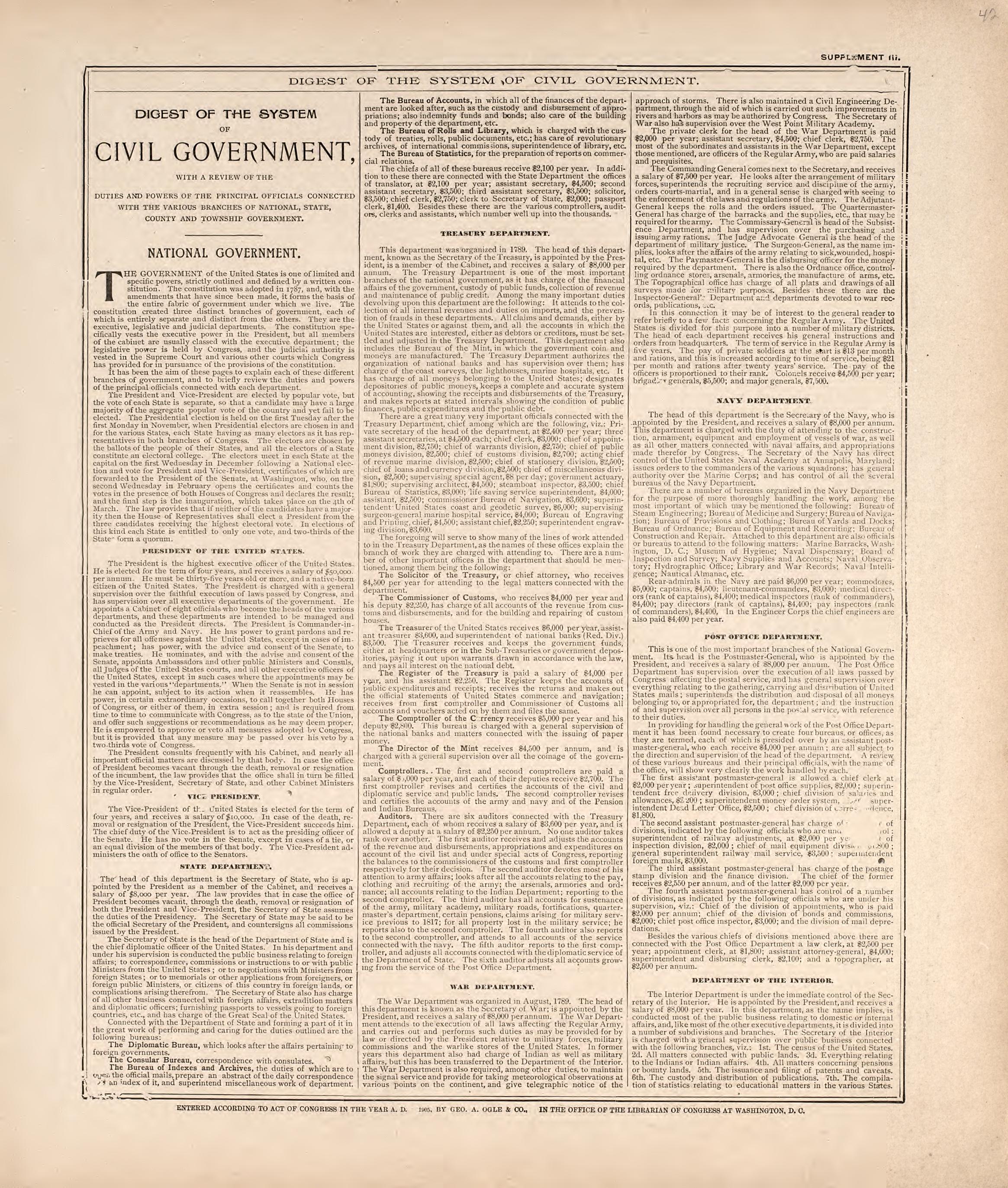 Digest of the System of Civil Government from Standard Atlas of Hodgeman County, Kansas : Including a Plat Book of the Villages, Cities and Townships of the County, Map of the State, United States and World, Patrons Directory, Reference Business … 1907 by Relic Map Company