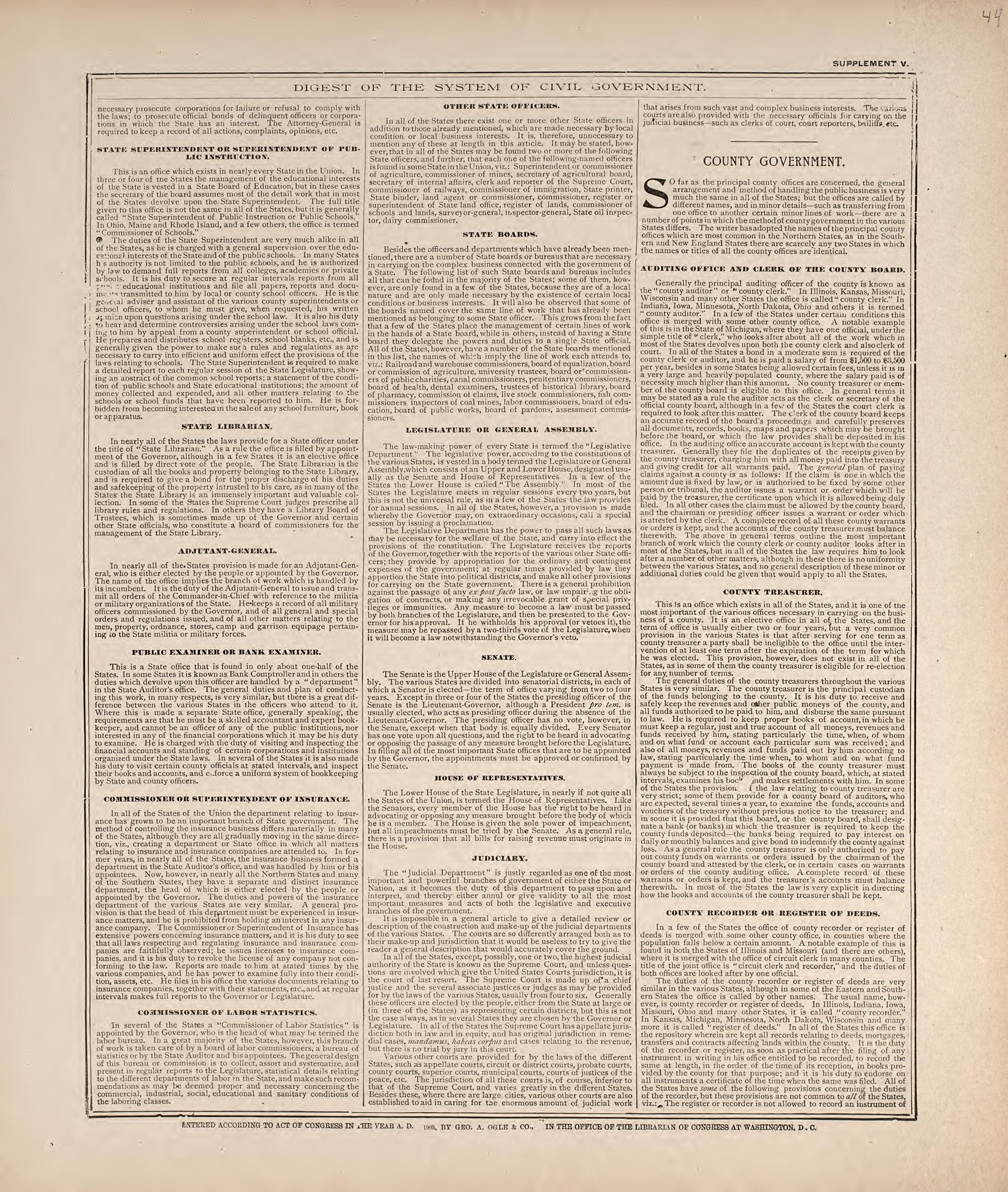 Digest of the System of Civil Government from Standard Atlas of Hodgeman County, Kansas : Including a Plat Book of the Villages, Cities and Townships of the County, Map of the State, United States and World, Patrons Directory, Reference Business … 1907 by Relic Map Company
