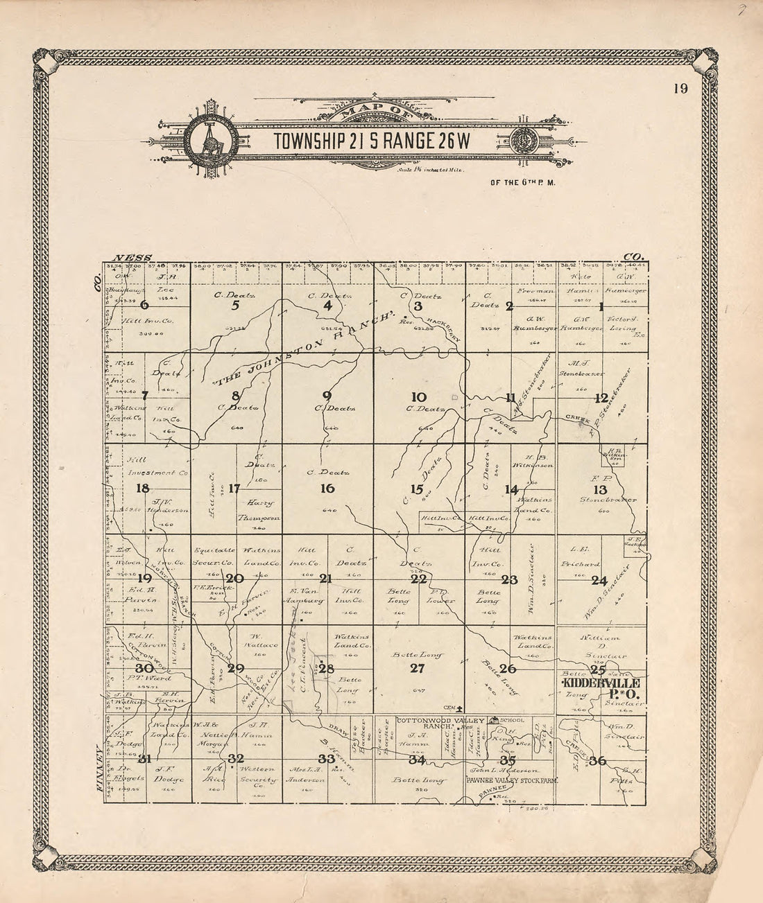 Map of Township 21 S Range 26 W from Standard Atlas of Hodgeman County, Kansas : Including a Plat Book of the Villages, Cities and Townships of the County, Map of the State, United States and World, Patrons Directory, Reference Business … 1907 by Relic Map Company