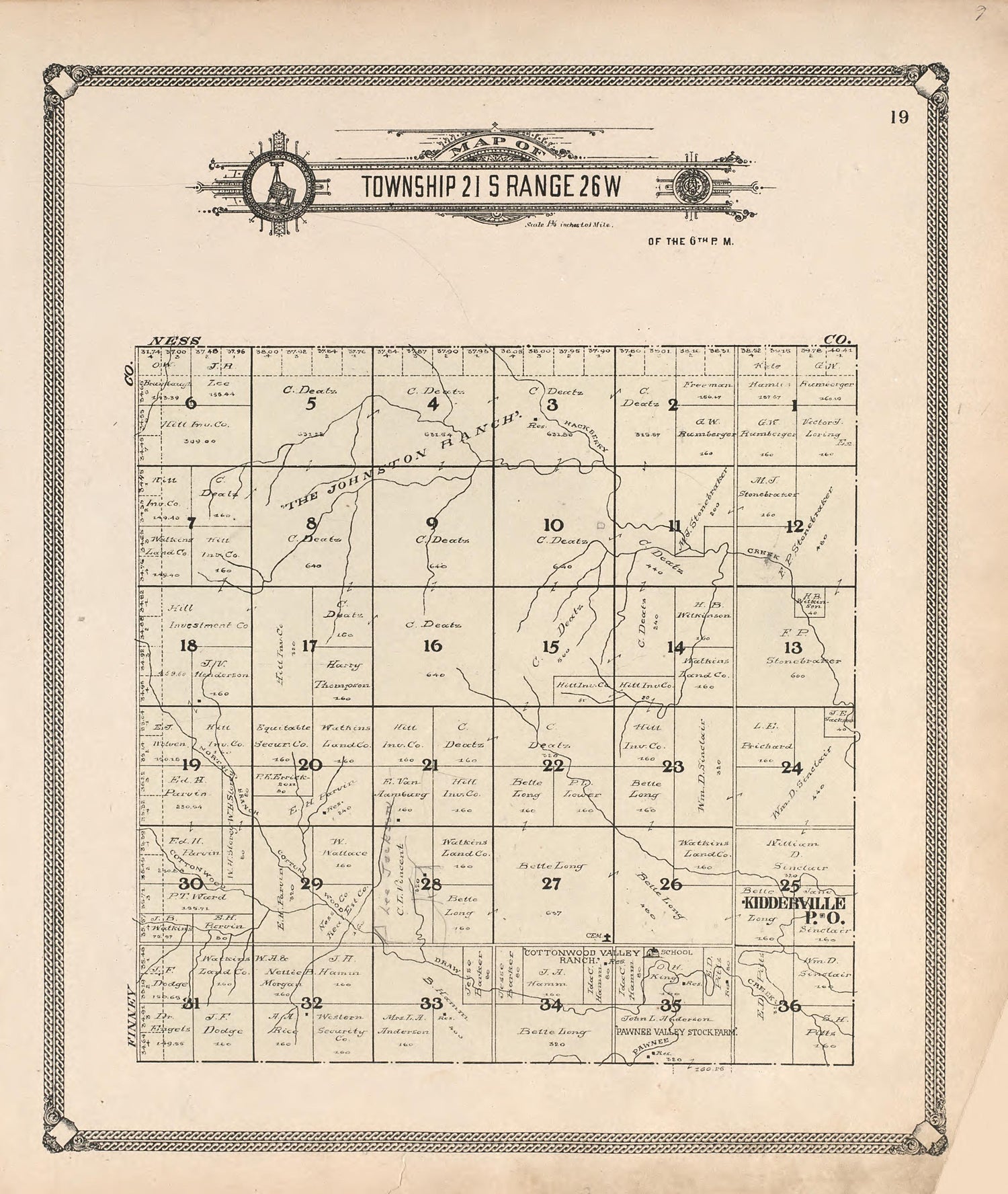 Map of Township 21 S Range 26 W from Standard Atlas of Hodgeman County, Kansas : Including a Plat Book of the Villages, Cities and Townships of the County, Map of the State, United States and World, Patrons Directory, Reference Business … 1907 by Relic Map Company