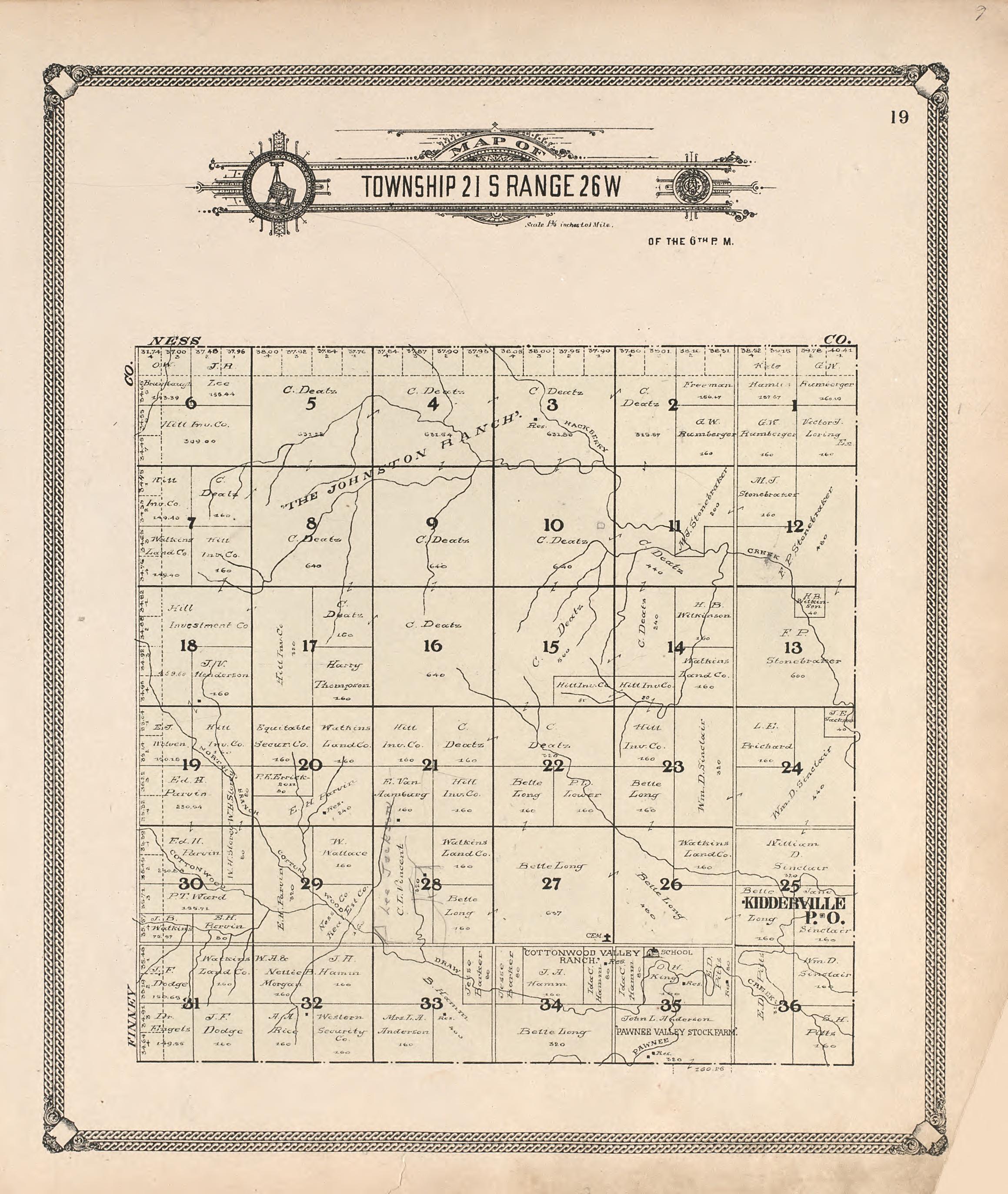 Map of Township 21 S Range 26 W from Standard Atlas of Hodgeman County, Kansas : Including a Plat Book of the Villages, Cities and Townships of the County, Map of the State, United States and World, Patrons Directory, Reference Business … 1907 by Relic Map Company