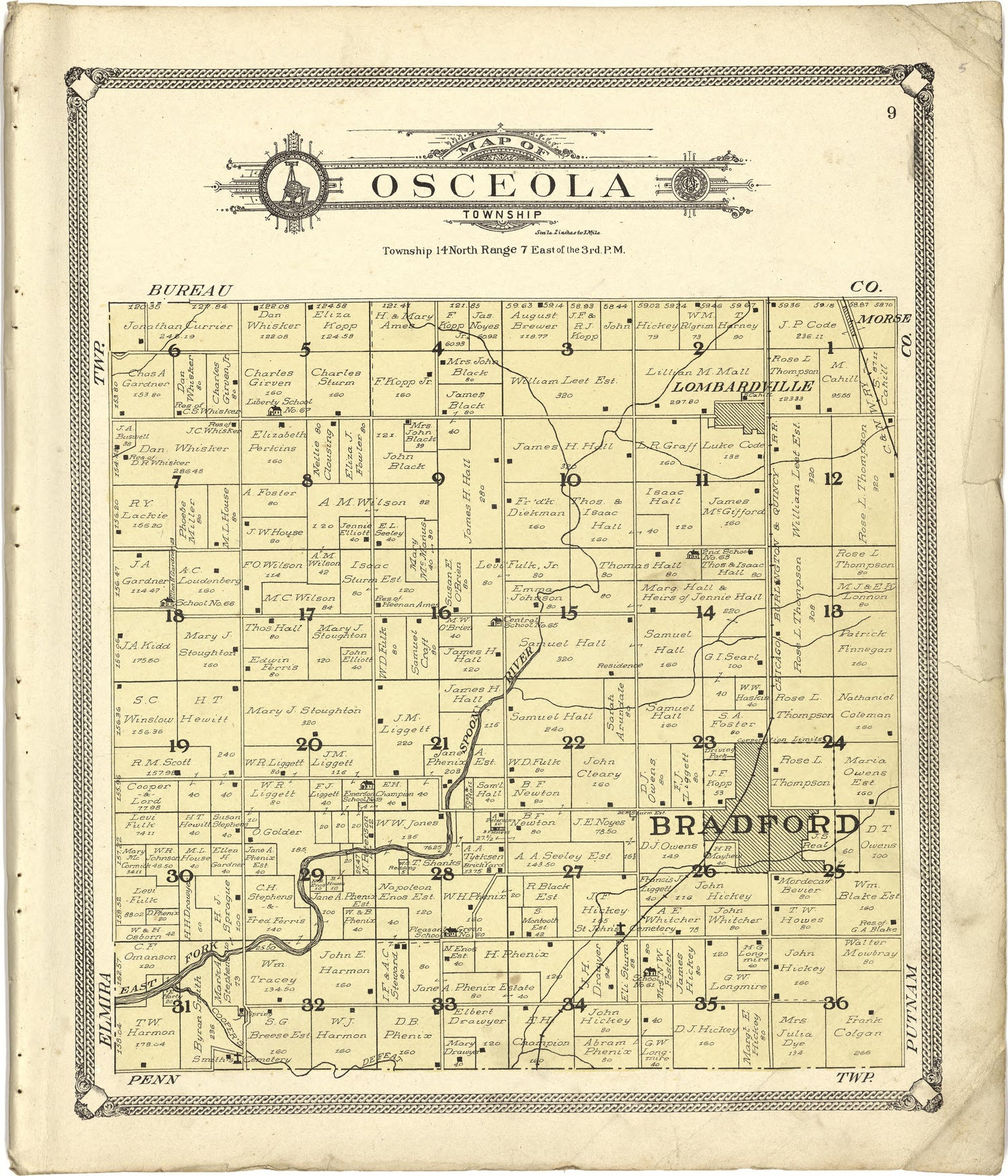 Map of Osceola Township from Standard Atlas of Stark County, Illinois : Including a Plat Book of the Villages, Cities and Townships of the County, Map of the State, United States and World : Patrons Directory, Reference … 1907 by Relic Map Company