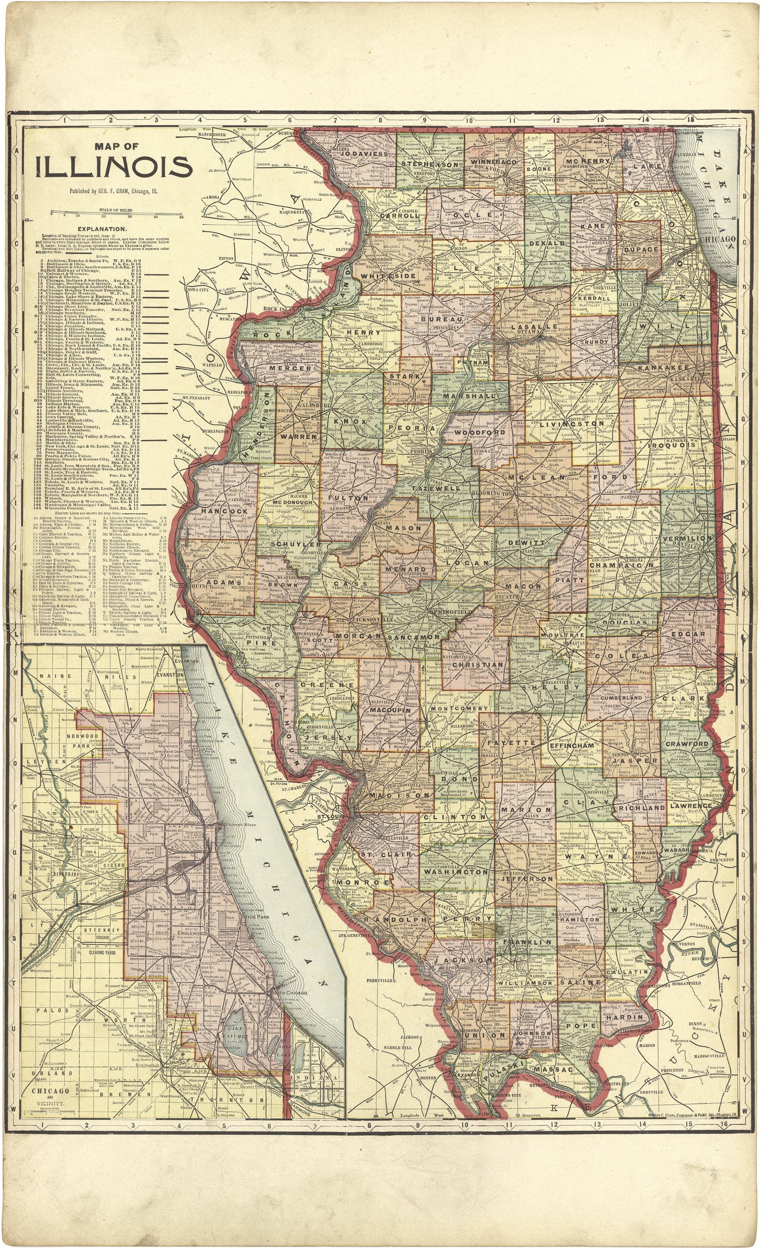 Map of Illinois from Standard Atlas of Stark County, Illinois : Including a Plat Book of the Villages, Cities and Townships of the County, Map of the State, United States and World : Patrons Directory, Reference … 1907 by Relic Map Company