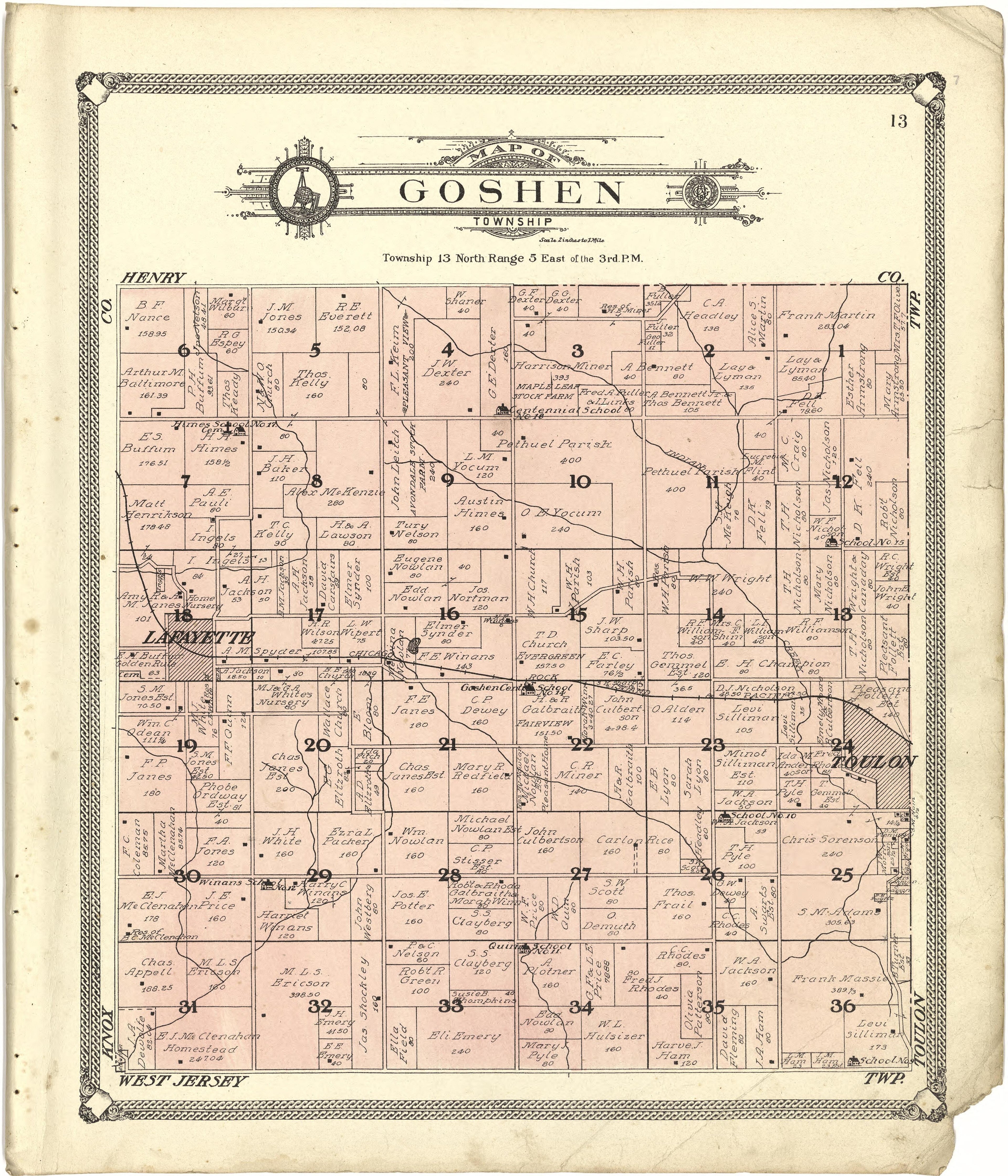 Map of Goshen Township from Standard Atlas of Stark County, Illinois : Including a Plat Book of the Villages, Cities and Townships of the County, Map of the State, United States and World : Patrons Directory, Reference … 1907 by Relic Map Company