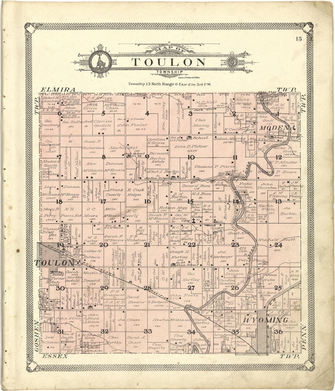 Map of Toulon Township from Standard Atlas of Stark County, Illinois : Including a Plat Book of the Villages, Cities and Townships of the County, Map of the State, United States and World : Patrons Directory, Reference … 1907 by Relic Map Company