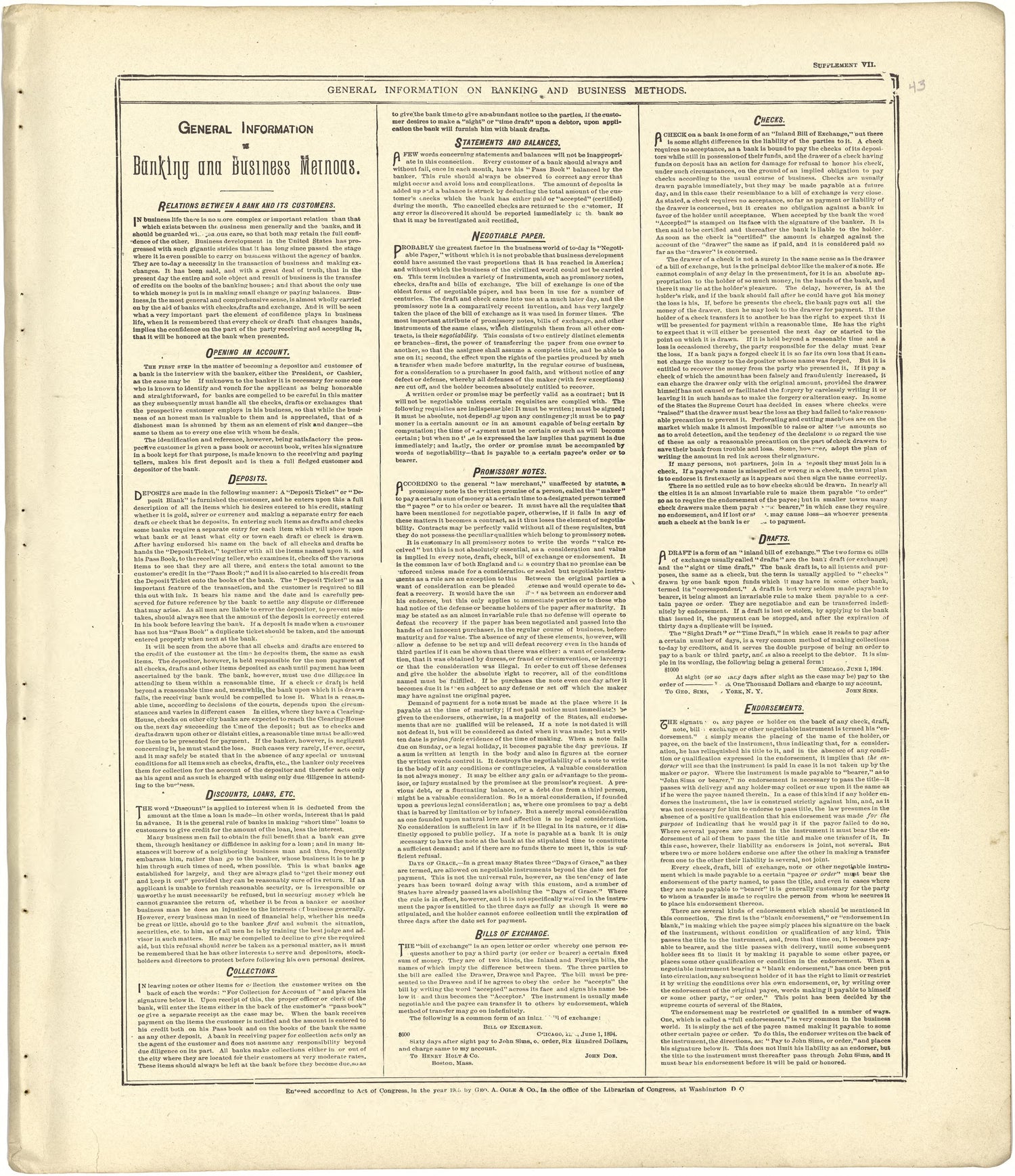 General Information On Banking and Business Methods from Standard Atlas of Stark County, Illinois : Including a Plat Book of the Villages, Cities and Townships of the County, Map of the State, United States and World : Patrons Directory, Reference …... by Relic Map Company