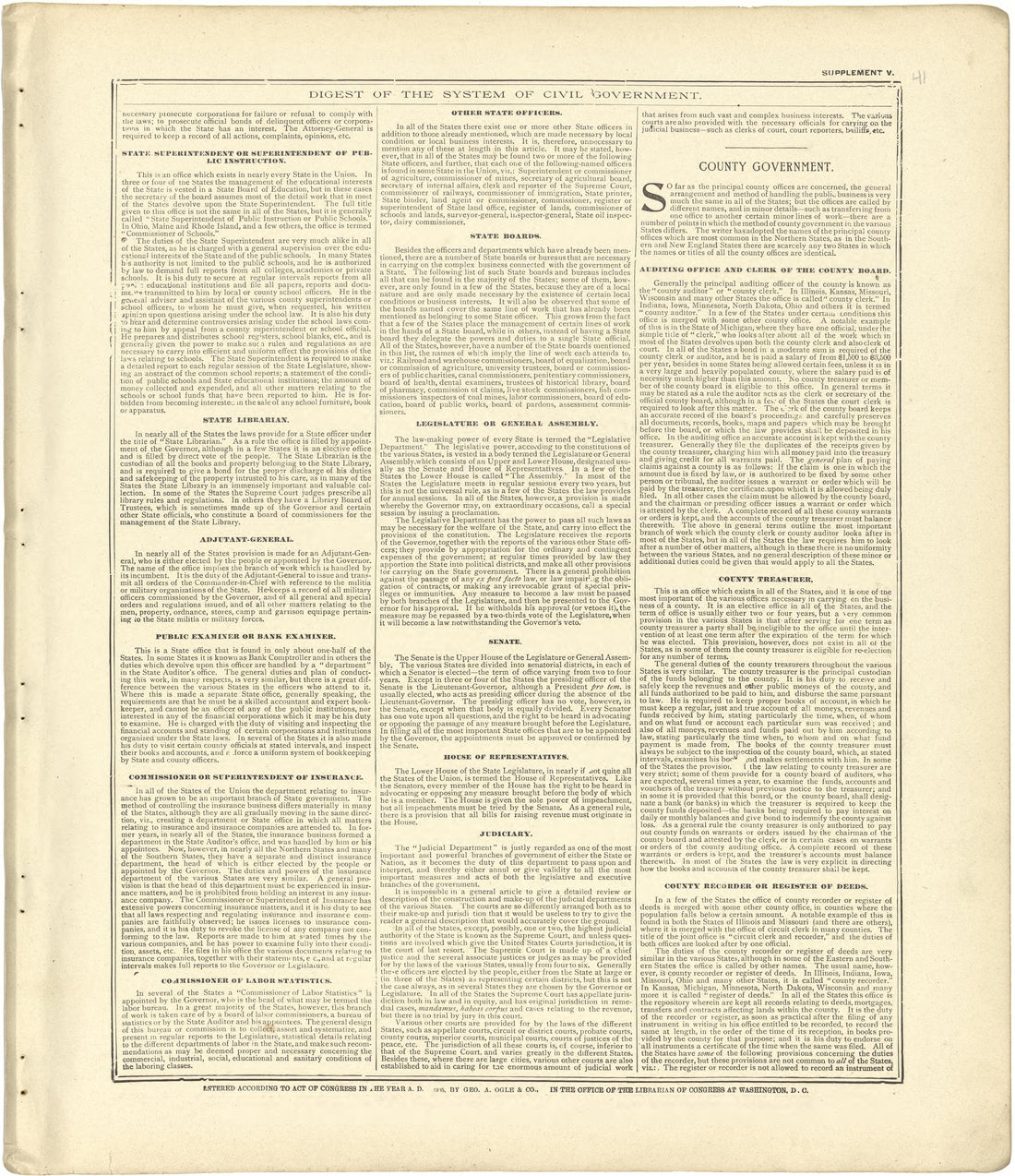 Digest of the System of Civil Government Continued from Standard Atlas of Stark County, Illinois : Including a Plat Book of the Villages, Cities and Townships of the County, Map of the State, United States and World : Patrons Directory, Reference … 1907 by Relic Map Company