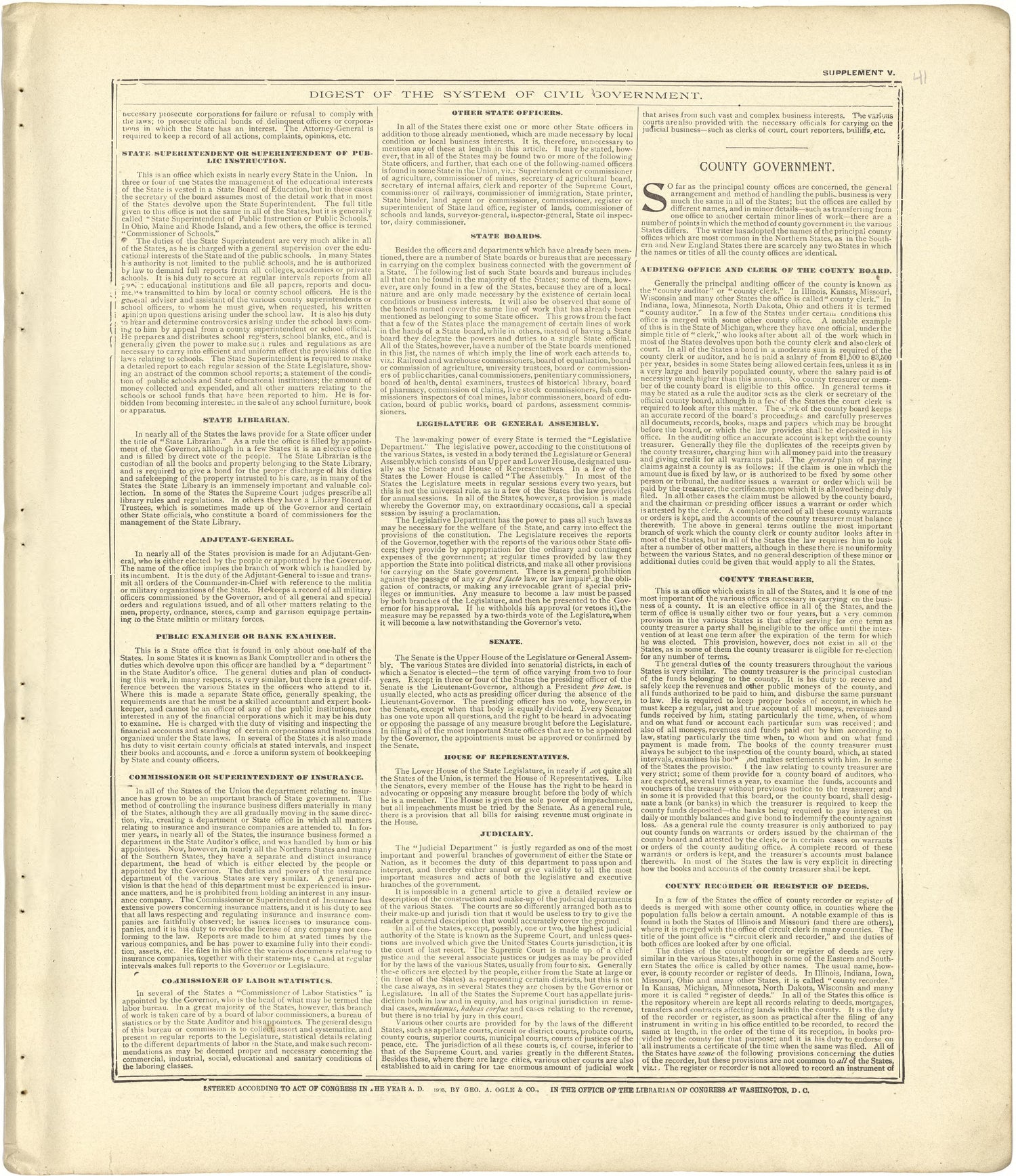 Digest of the System of Civil Government Continued from Standard Atlas of Stark County, Illinois : Including a Plat Book of the Villages, Cities and Townships of the County, Map of the State, United States and World : Patrons Directory, Reference … 1907 by Relic Map Company