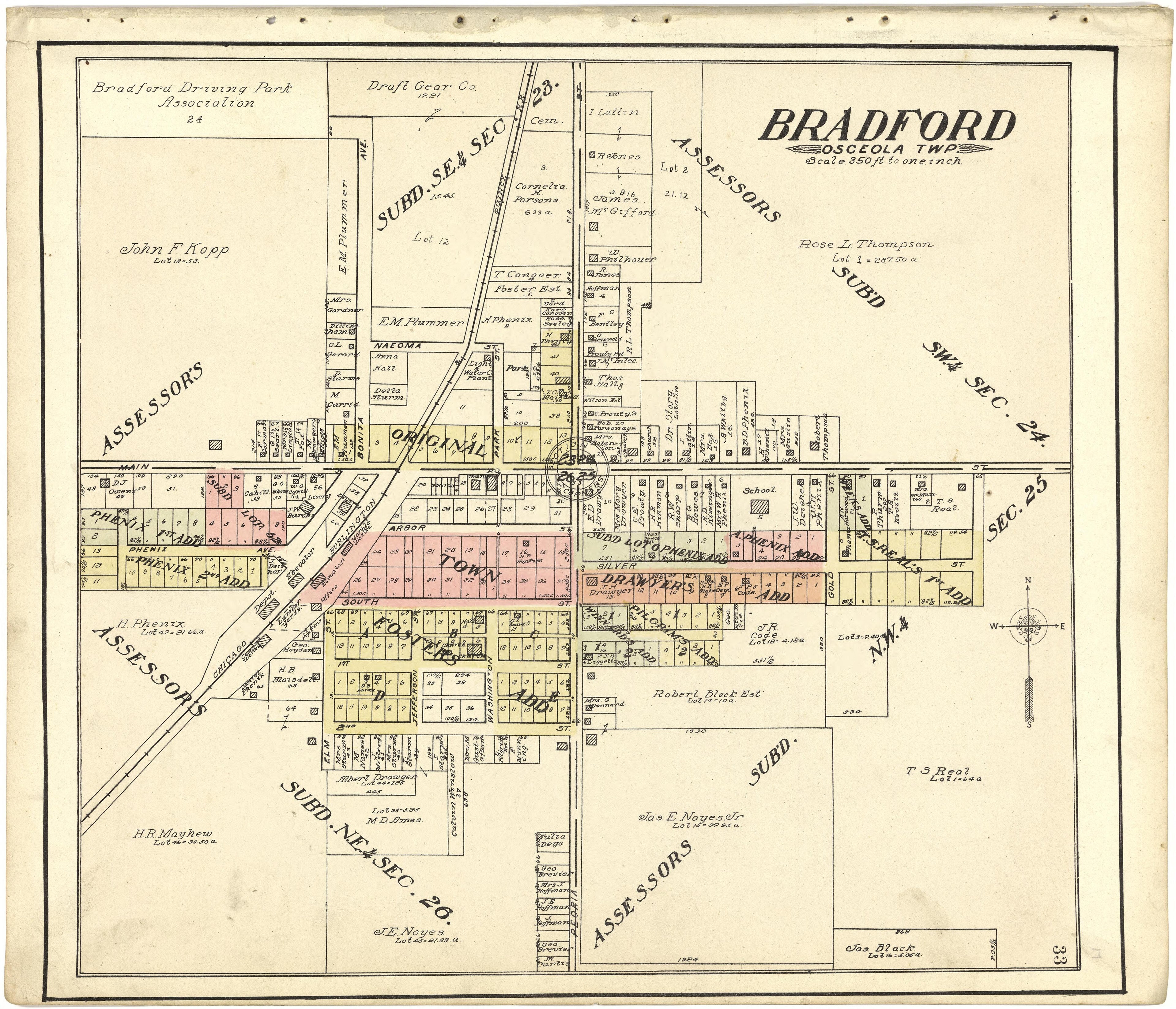 Bradford from Standard Atlas of Stark County, Illinois : Including a Plat Book of the Villages, Cities and Townships of the County, Map of the State, United States and World : Patrons Directory, Reference … 1907 by Relic Map Company
