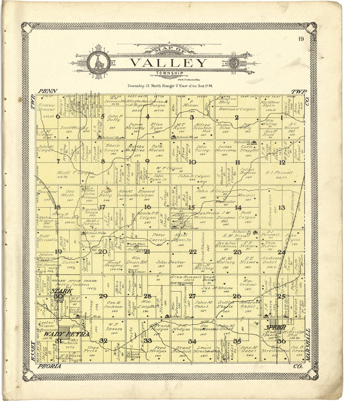 Map of Valley Township from Standard Atlas of Stark County, Illinois : Including a Plat Book of the Villages, Cities and Townships of the County, Map of the State, United States and World : Patrons Directory, Reference … 1907 by Relic Map Company