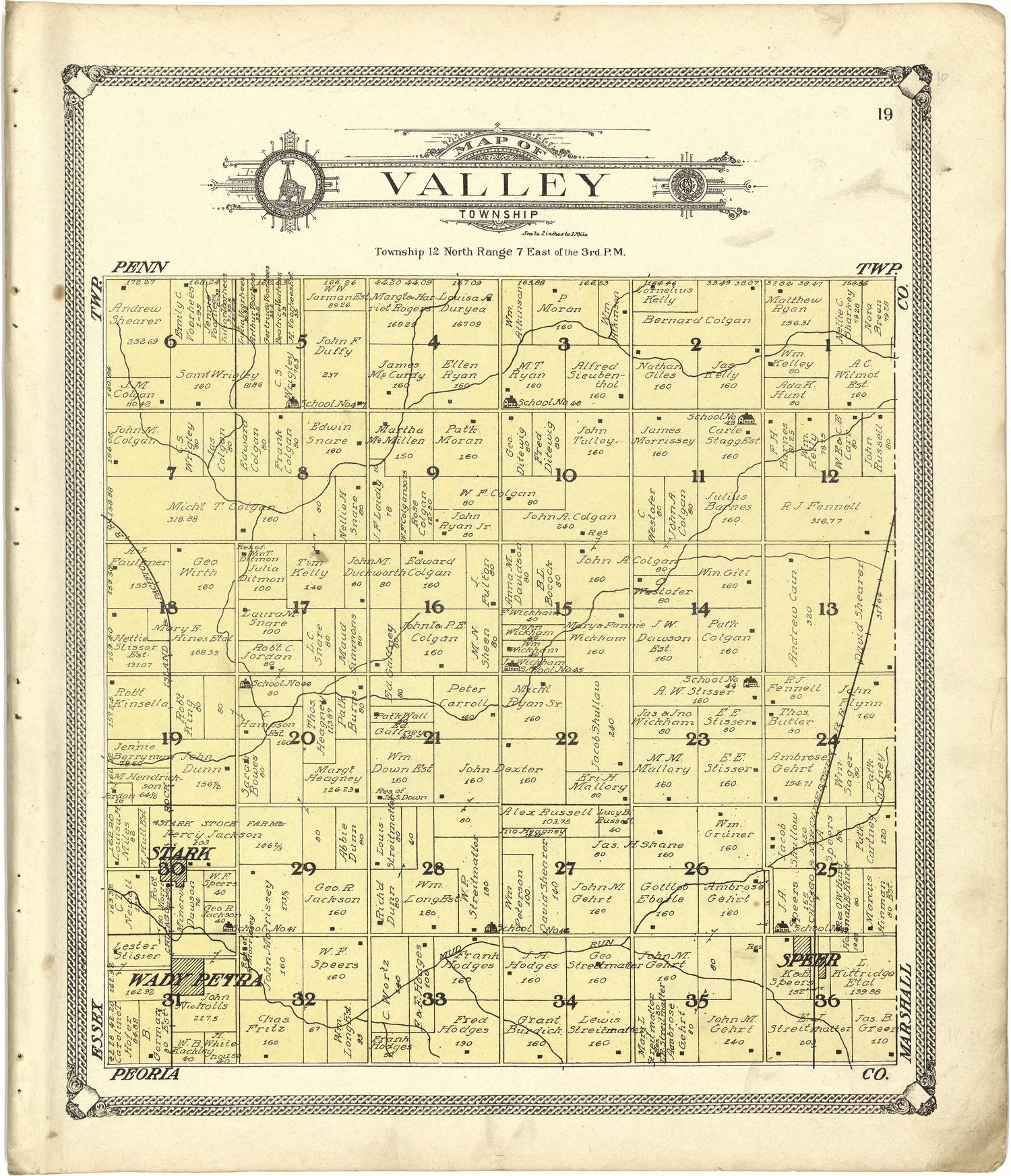 Map of Valley Township from Standard Atlas of Stark County, Illinois : Including a Plat Book of the Villages, Cities and Townships of the County, Map of the State, United States and World : Patrons Directory, Reference … 1907 by Relic Map Company