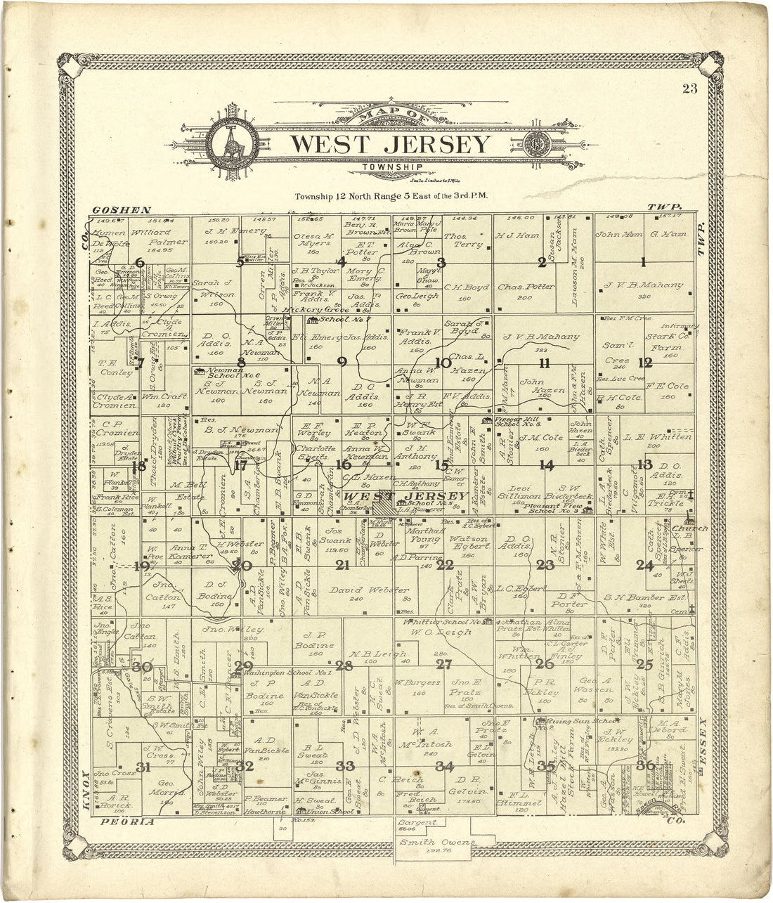 Map of West Jersey Township from Standard Atlas of Stark County, Illinois : Including a Plat Book of the Villages, Cities and Townships of the County, Map of the State, United States and World : Patrons Directory, Reference … 1907 by Relic Map Company