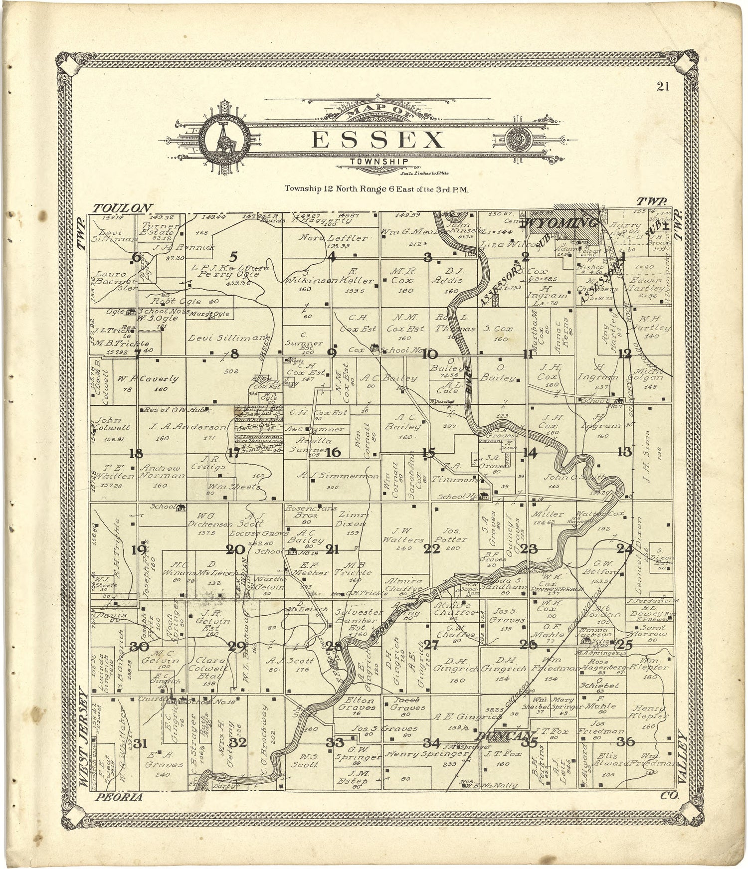 Map of Essex Township from Standard Atlas of Stark County, Illinois : Including a Plat Book of the Villages, Cities and Townships of the County, Map of the State, United States and World : Patrons Directory, Reference … 1907 by Relic Map Company