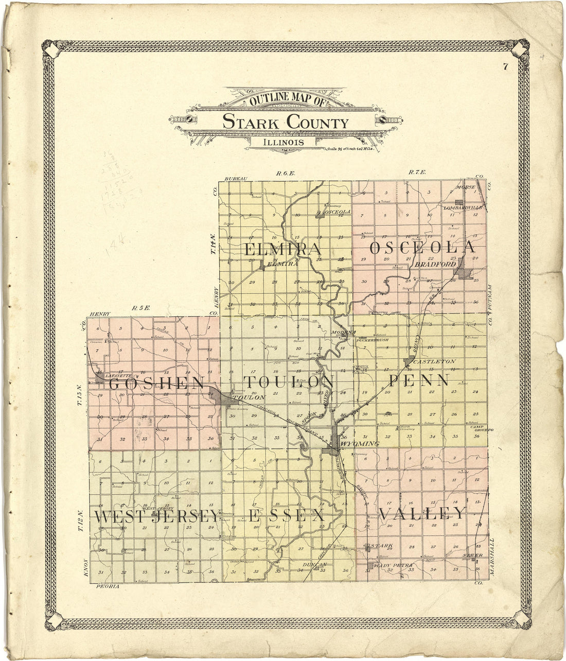 Outline Map of Stark County, Illinois from Standard Atlas of Stark County, Illinois : Including a Plat Book of the Villages, Cities and Townships of the County, Map of the State, United States and World : Patrons Directory, Reference … 1907 by Relic Map Company
