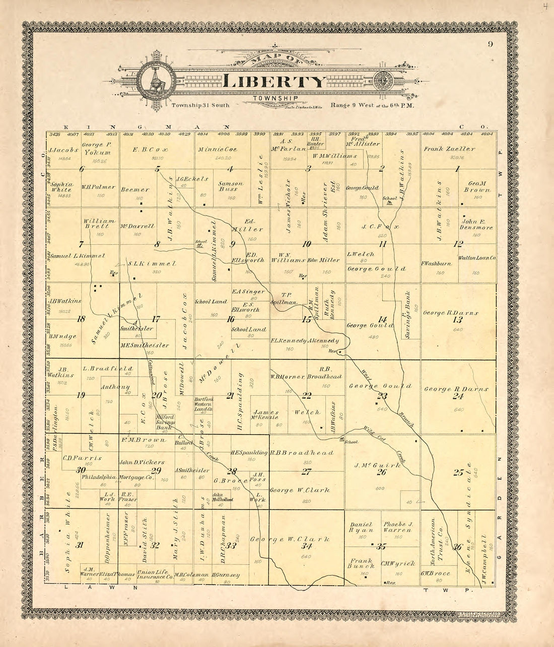 Map of Liberty Township from Standard Atlas of Harper County, Kansas : Including a Plat Book of the Villages, Cities and Townships of the County, Map of the State, United States and World, Patrons Directory, Reference Business … 1902 by Relic Map Company