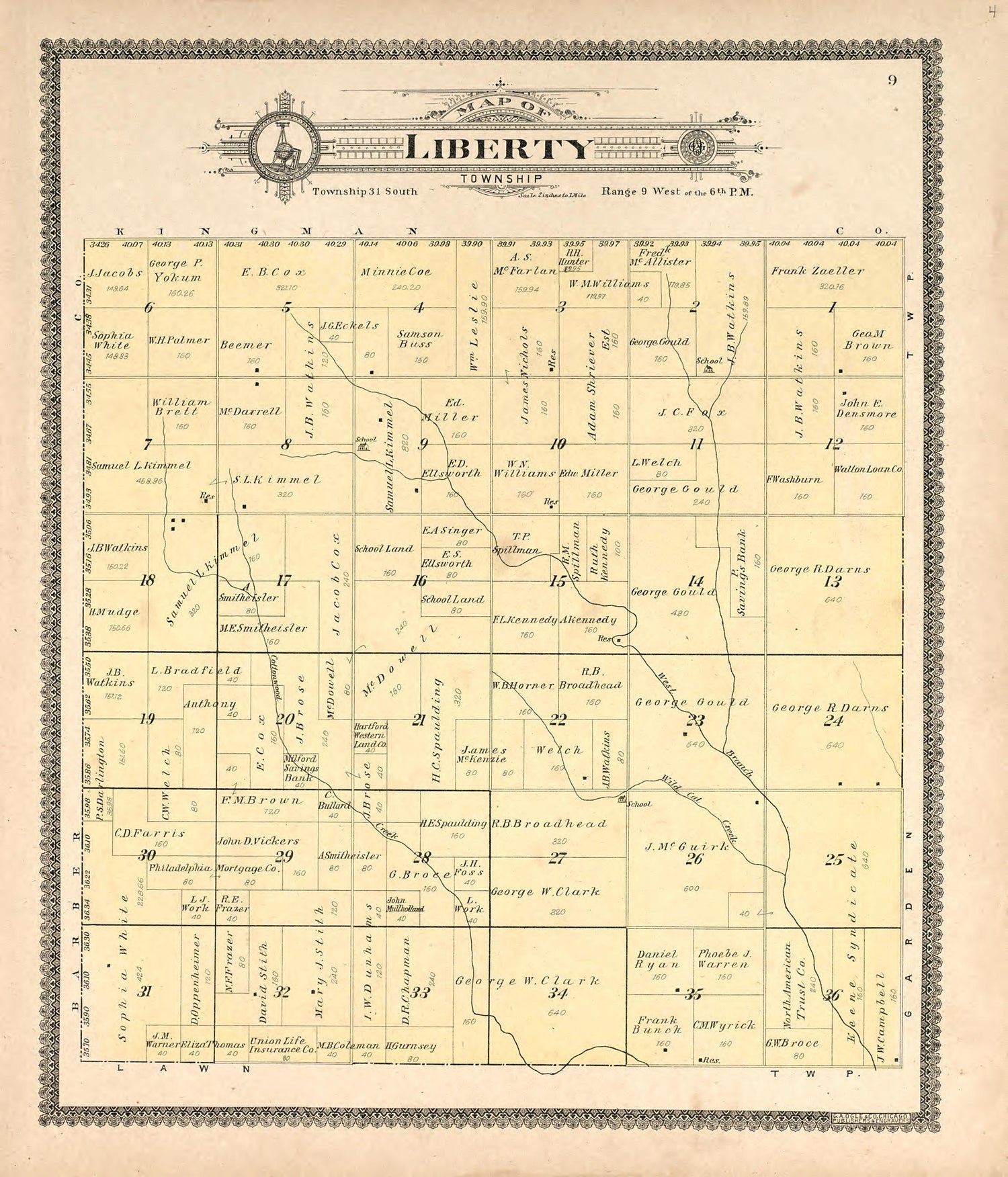 Map of Liberty Township from Standard Atlas of Harper County, Kansas : Including a Plat Book of the Villages, Cities and Townships of the County, Map of the State, United States and World, Patrons Directory, Reference Business … 1902 by Relic Map Company