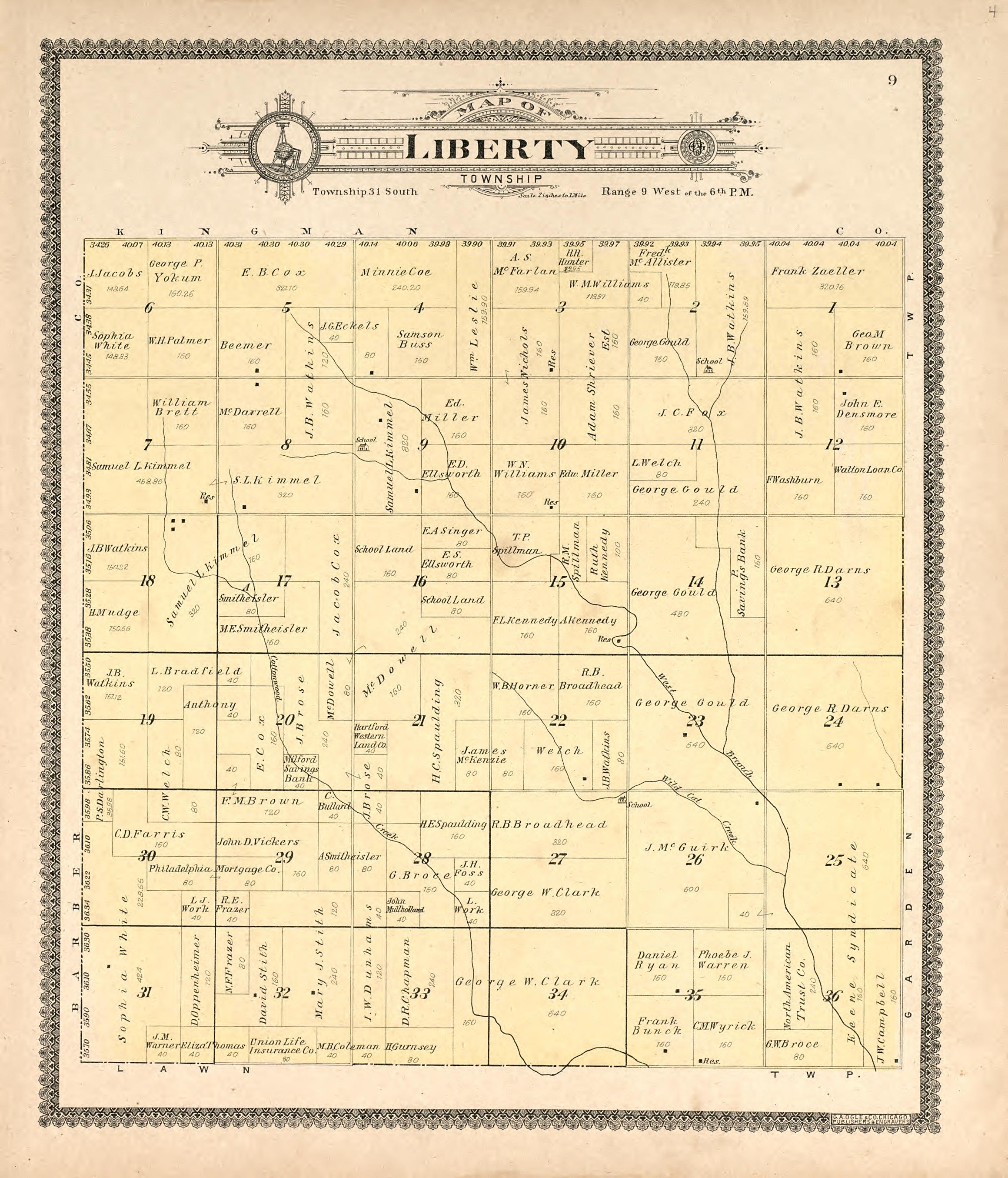 Map of Liberty Township from Standard Atlas of Harper County, Kansas : Including a Plat Book of the Villages, Cities and Townships of the County, Map of the State, United States and World, Patrons Directory, Reference Business … 1902 by Relic Map Company