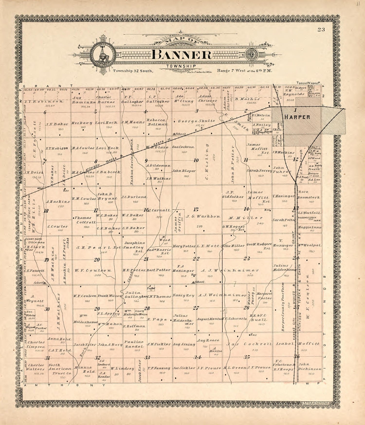 Map of Banner Township from Standard Atlas of Harper County, Kansas : Including a Plat Book of the Villages, Cities and Townships of the County, Map of the State, United States and World, Patrons Directory, Reference Business … 1902 by Relic Map Company