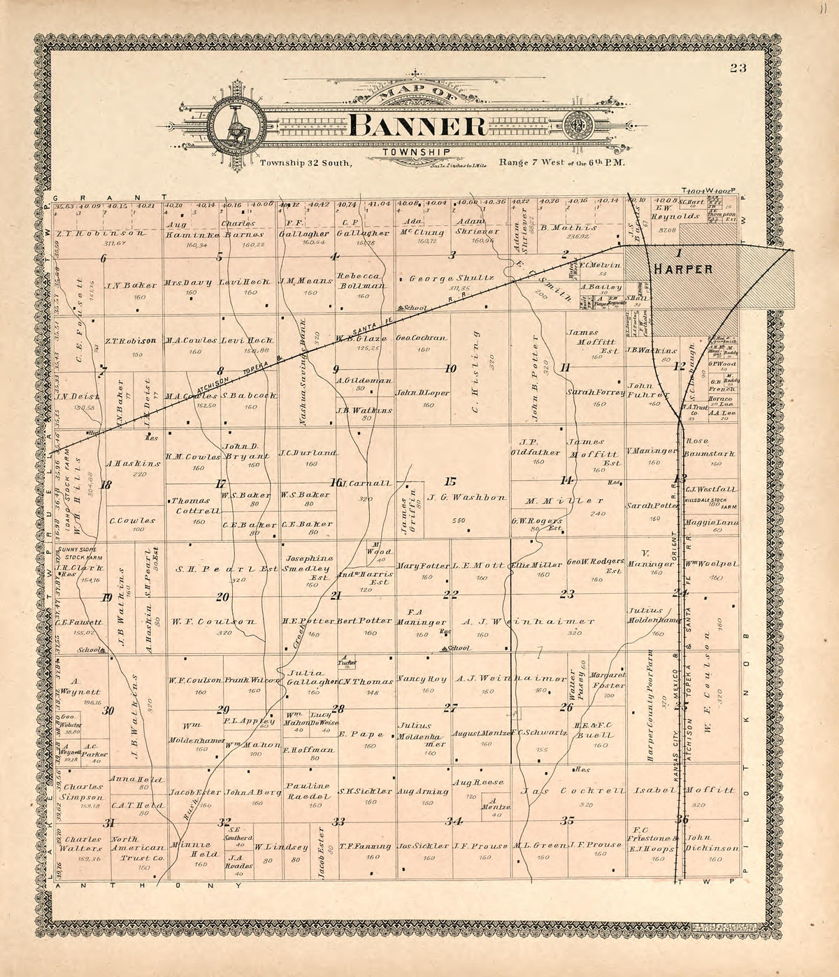 Map of Banner Township from Standard Atlas of Harper County, Kansas : Including a Plat Book of the Villages, Cities and Townships of the County, Map of the State, United States and World, Patrons Directory, Reference Business … 1902 by Relic Map Company