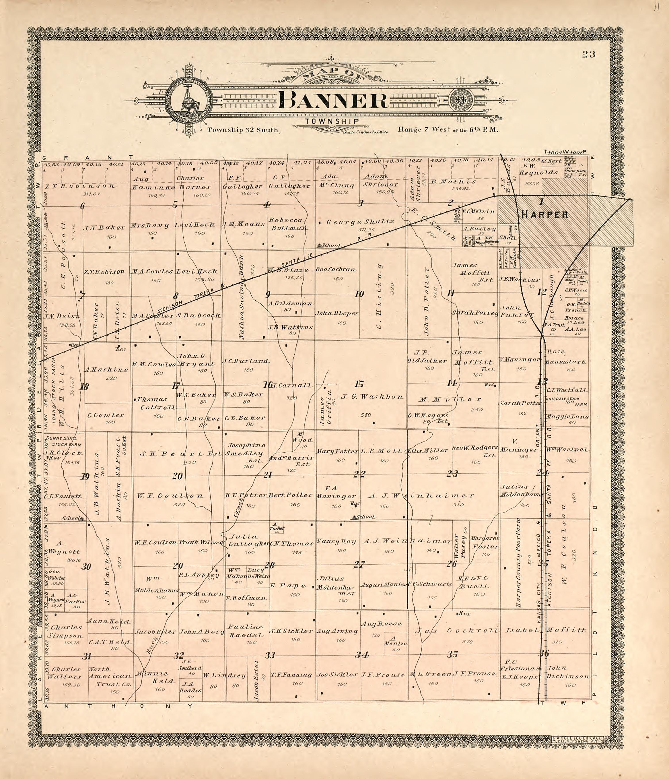Map of Banner Township from Standard Atlas of Harper County, Kansas : Including a Plat Book of the Villages, Cities and Townships of the County, Map of the State, United States and World, Patrons Directory, Reference Business … 1902 by Relic Map Company