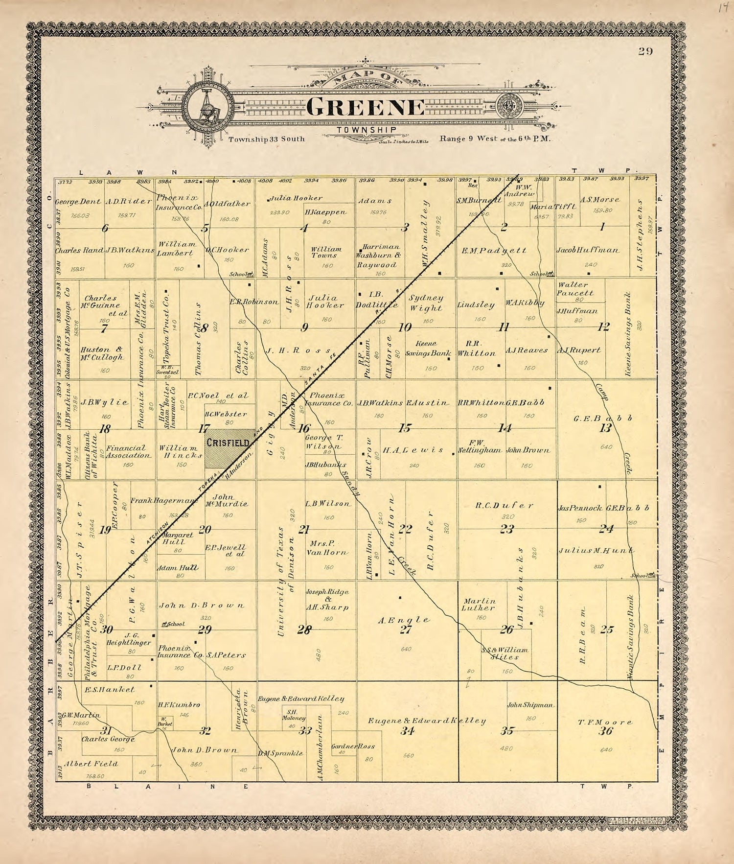 Map of Greene Township from Standard Atlas of Harper County, Kansas : Including a Plat Book of the Villages, Cities and Townships of the County, Map of the State, United States and World, Patrons Directory, Reference Business … 1902 by Relic Map Company