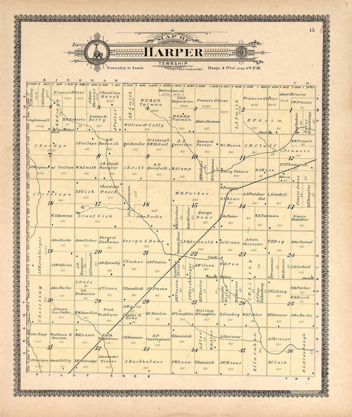 Map of Harper Township from Standard Atlas of Harper County, Kansas : Including a Plat Book of the Villages, Cities and Townships of the County, Map of the State, United States and World, Patrons Directory, Reference Business … 1902 by Relic Map Company