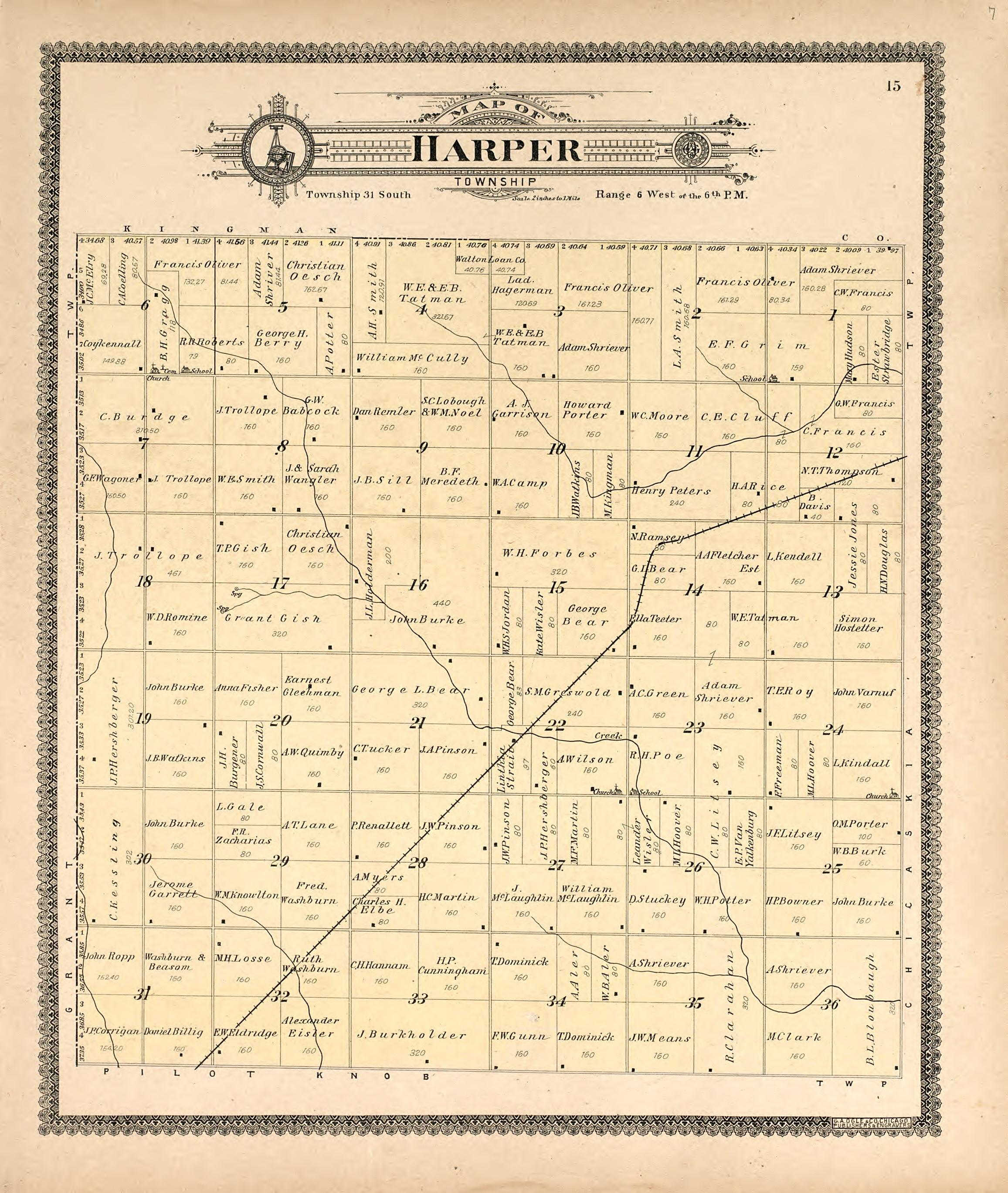 Map of Harper Township from Standard Atlas of Harper County, Kansas : Including a Plat Book of the Villages, Cities and Townships of the County, Map of the State, United States and World, Patrons Directory, Reference Business … 1902 by Relic Map Company
