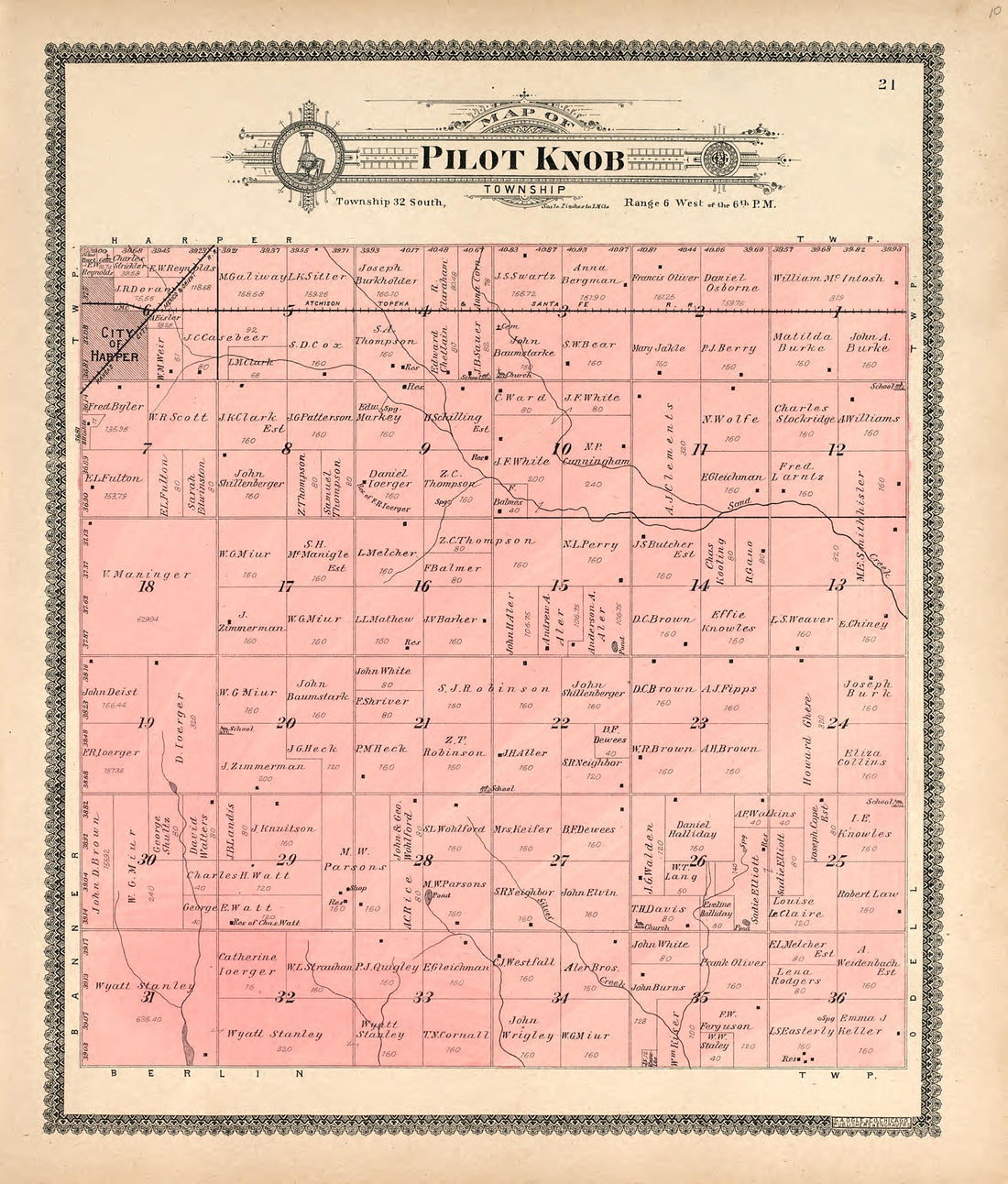 Map of Pilot Knob Township from Standard Atlas of Harper County, Kansas : Including a Plat Book of the Villages, Cities and Townships of the County, Map of the State, United States and World, Patrons Directory, Reference Business … 1902 by Relic Map Company