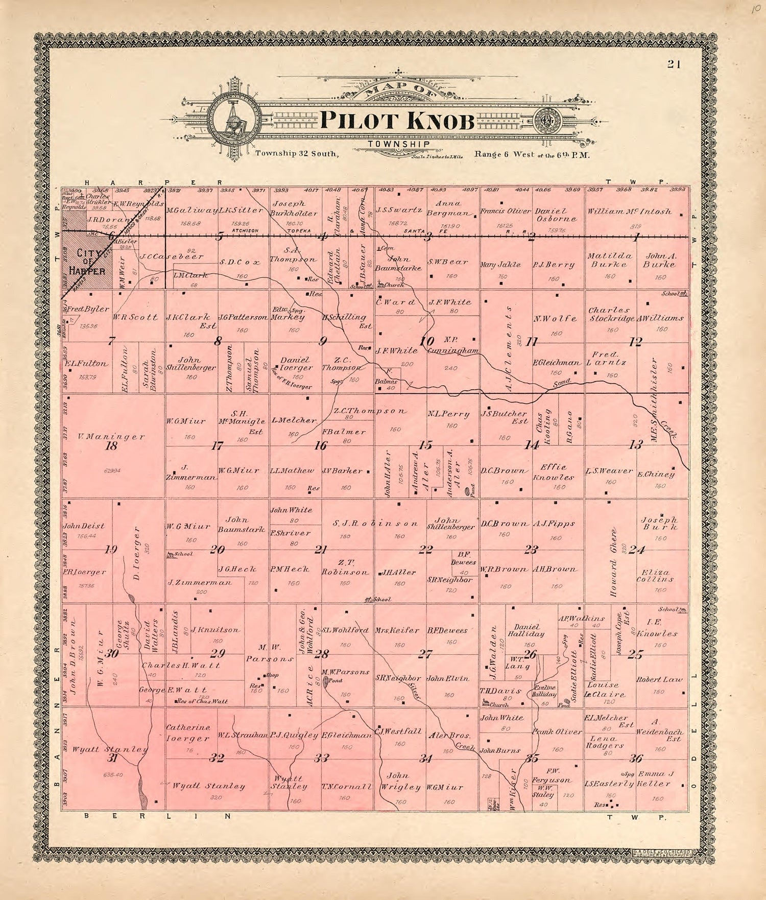 Map of Pilot Knob Township from Standard Atlas of Harper County, Kansas : Including a Plat Book of the Villages, Cities and Townships of the County, Map of the State, United States and World, Patrons Directory, Reference Business … 1902 by Relic Map Company