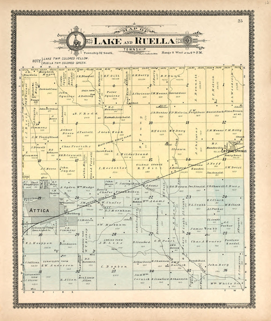 Map of Lake and Ruella Township from Standard Atlas of Harper County, Kansas : Including a Plat Book of the Villages, Cities and Townships of the County, Map of the State, United States and World, Patrons Directory, Reference Business … 1902 by Relic Map Company