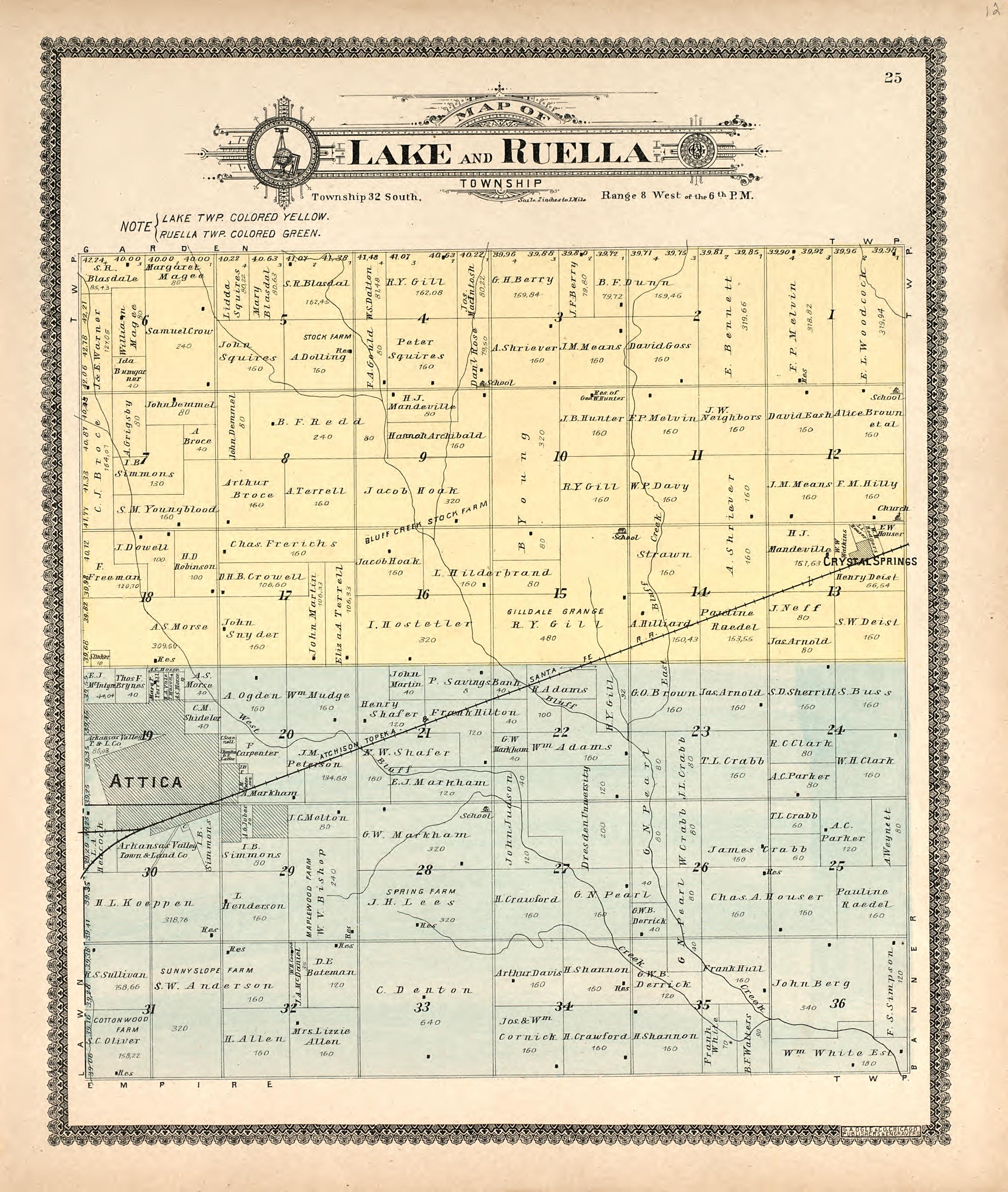 Map of Lake and Ruella Township from Standard Atlas of Harper County, Kansas : Including a Plat Book of the Villages, Cities and Townships of the County, Map of the State, United States and World, Patrons Directory, Reference Business … 1902 by Relic Map Company