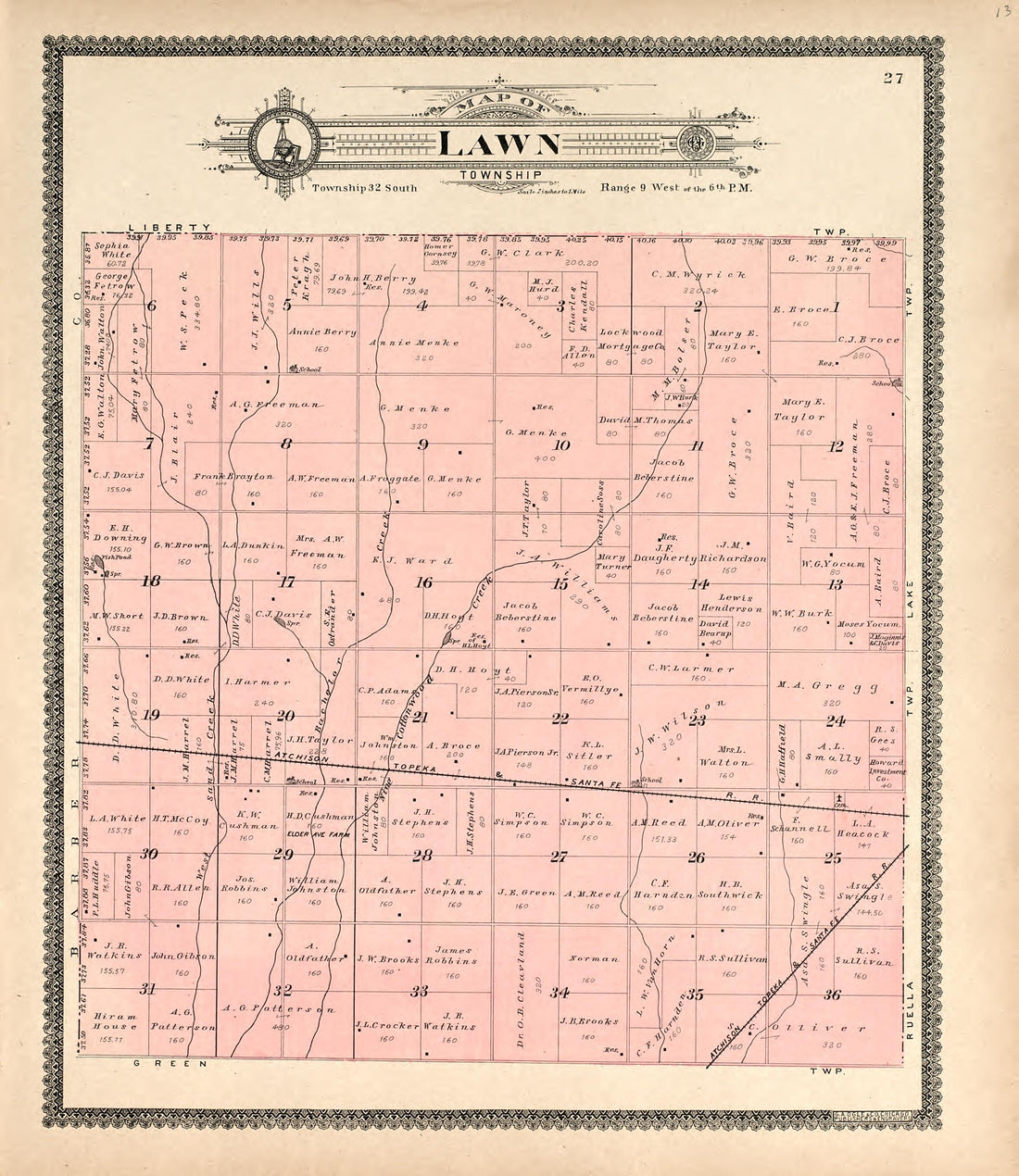 Map of Lawn Township from Standard Atlas of Harper County, Kansas : Including a Plat Book of the Villages, Cities and Townships of the County, Map of the State, United States and World, Patrons Directory, Reference Business … 1902 by Relic Map Company
