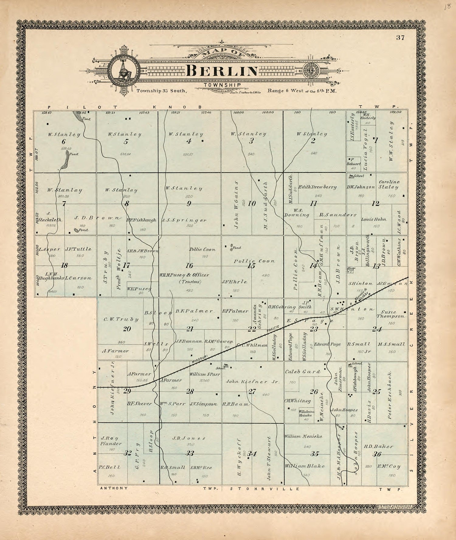 Map of Berlin Township from Standard Atlas of Harper County, Kansas : Including a Plat Book of the Villages, Cities and Townships of the County, Map of the State, United States and World, Patrons Directory, Reference Business … 1902 by Relic Map Company