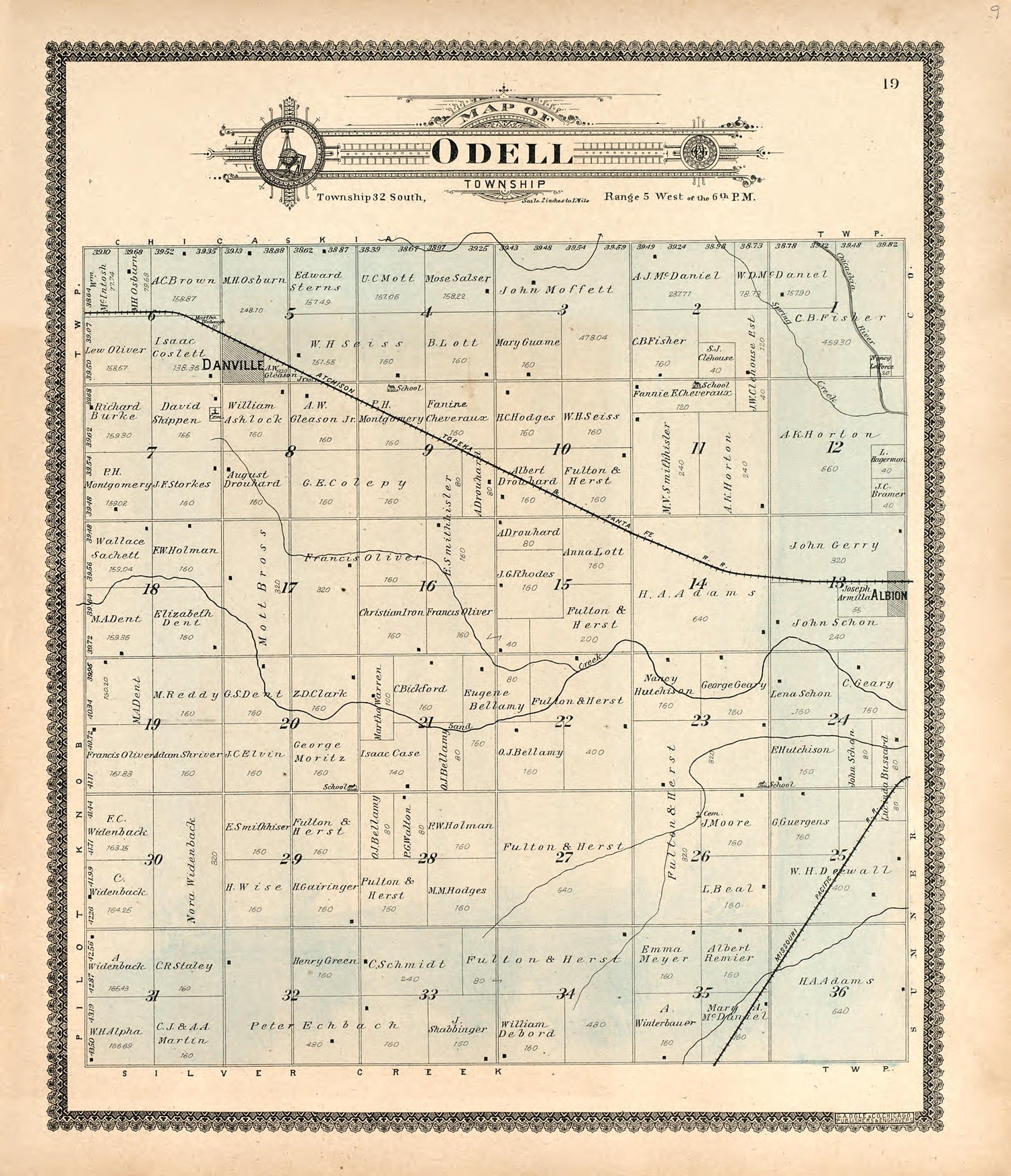 Map of Odell Township from Standard Atlas of Harper County, Kansas : Including a Plat Book of the Villages, Cities and Townships of the County, Map of the State, United States and World, Patrons Directory, Reference Business … 1902 by Relic Map Company