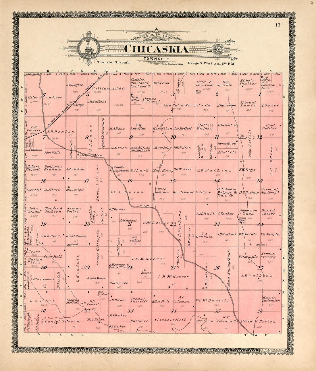 Chikaskia Township from Standard Atlas of Harper County, Kansas : Including a Plat Book of the Villages, Cities and Townships of the County, Map of the State, United States and World, Patrons Directory, Reference Business … 1902 by Relic Map Company