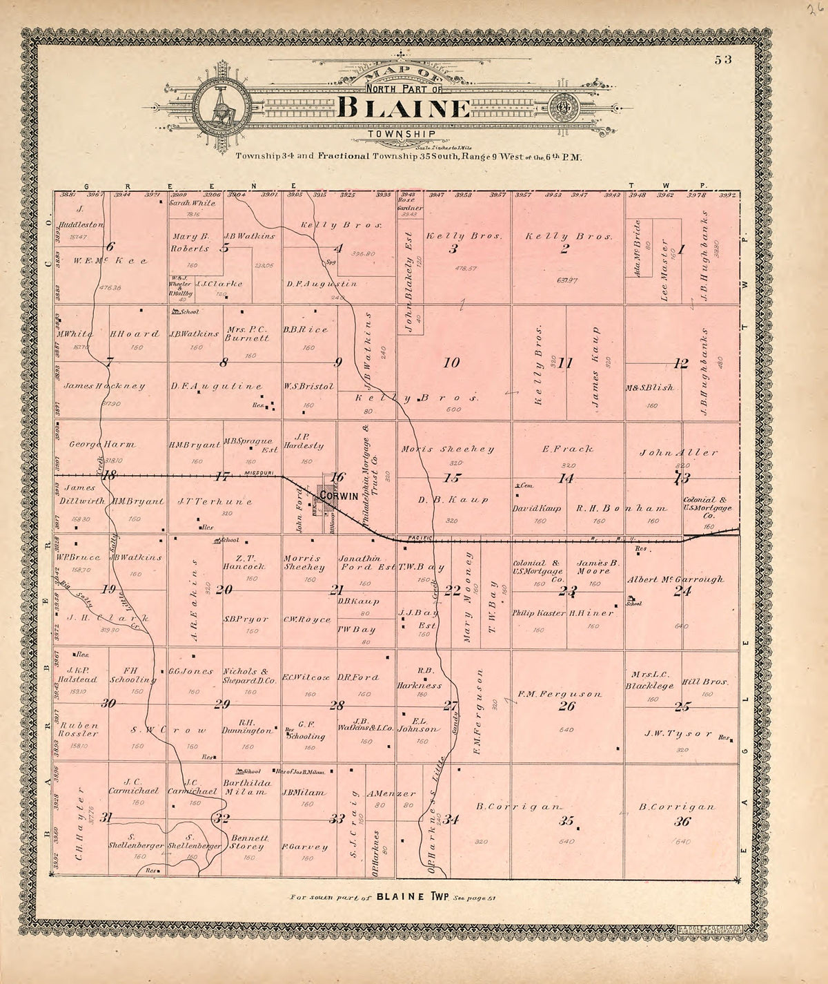Map of North Part of Blaine Township from Standard Atlas of Harper County, Kansas : Including a Plat Book of the Villages, Cities and Townships of the County, Map of the State, United States and World, Patrons Directory, Reference Business … 1902 by Relic Map Company