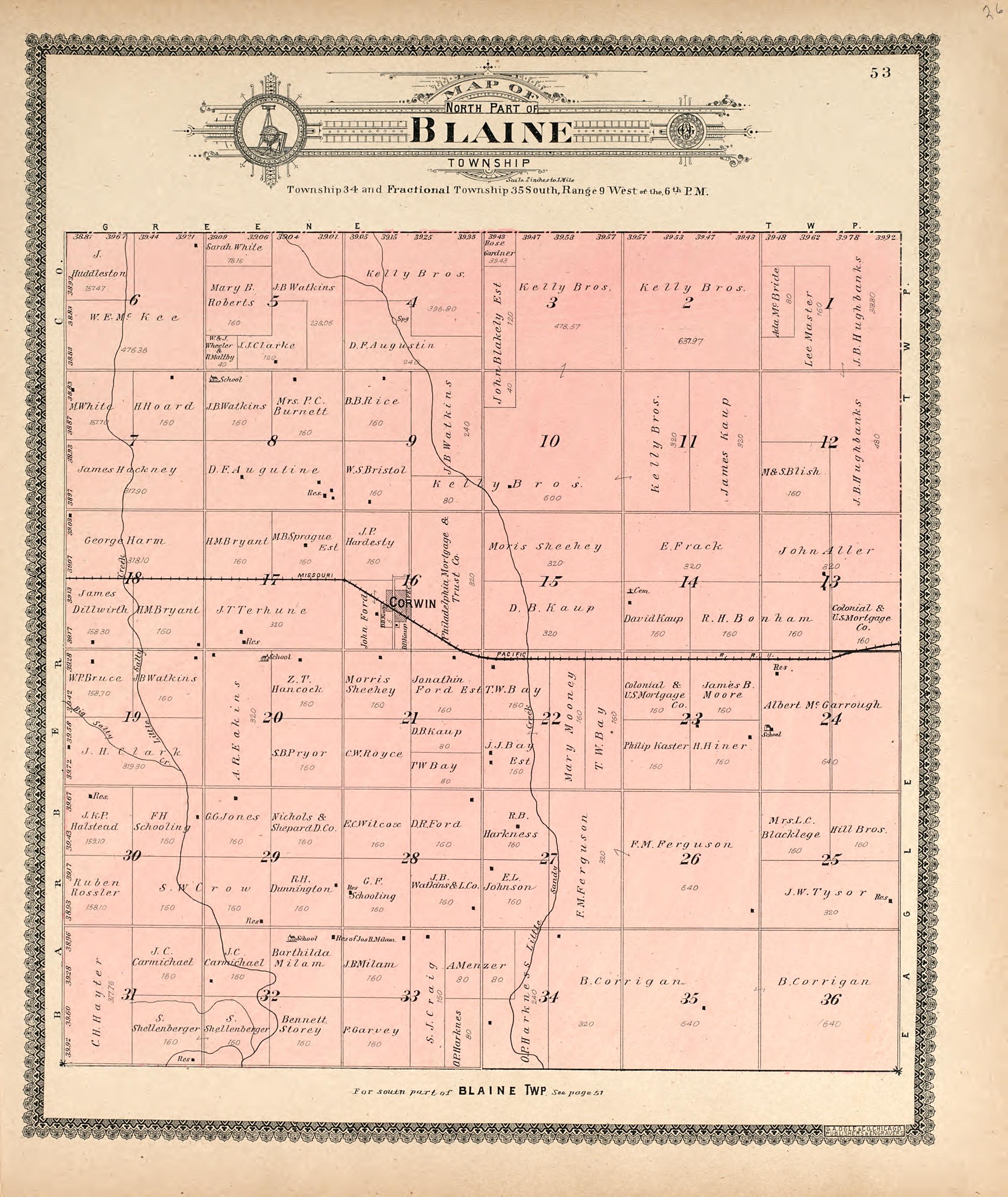 Map of North Part of Blaine Township from Standard Atlas of Harper County, Kansas : Including a Plat Book of the Villages, Cities and Townships of the County, Map of the State, United States and World, Patrons Directory, Reference Business … 1902 by Relic Map Company
