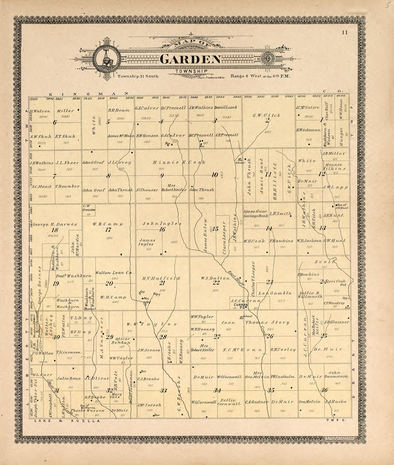 Map of Garden Township from Standard Atlas of Harper County, Kansas : Including a Plat Book of the Villages, Cities and Townships of the County, Map of the State, United States and World, Patrons Directory, Reference Business … 1902 by Relic Map Company