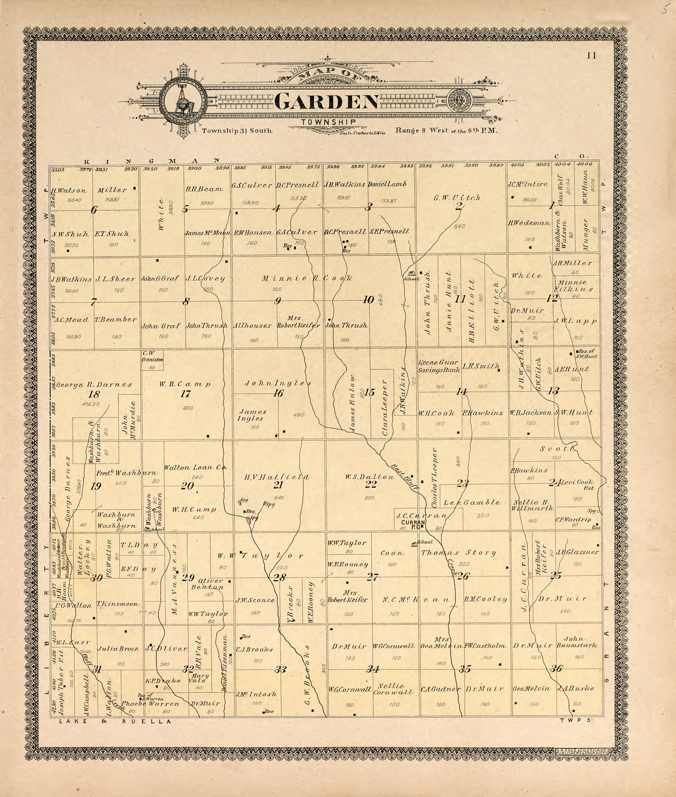 Map of Garden Township from Standard Atlas of Harper County, Kansas : Including a Plat Book of the Villages, Cities and Townships of the County, Map of the State, United States and World, Patrons Directory, Reference Business … 1902 by Relic Map Company