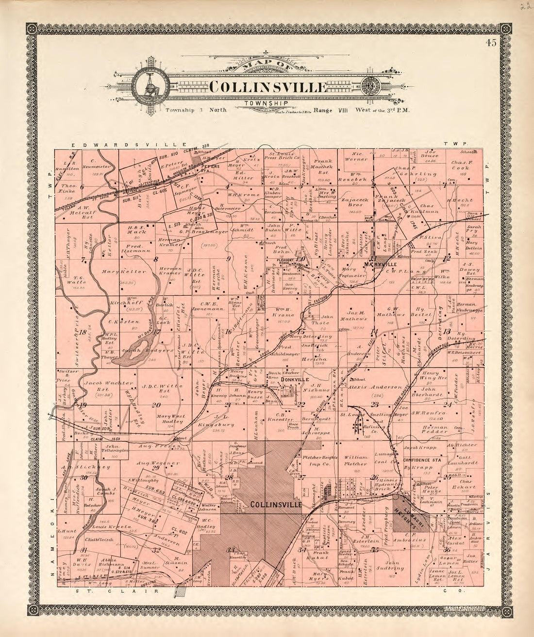 Colinsville Township from Standard Atlas of Madison County, Illinois : Including a Plat Book of the Villages, Cities and Townships of the County, Map of the State, United States and World : Patrons Directory, Reference … 1906 by Relic Map Company