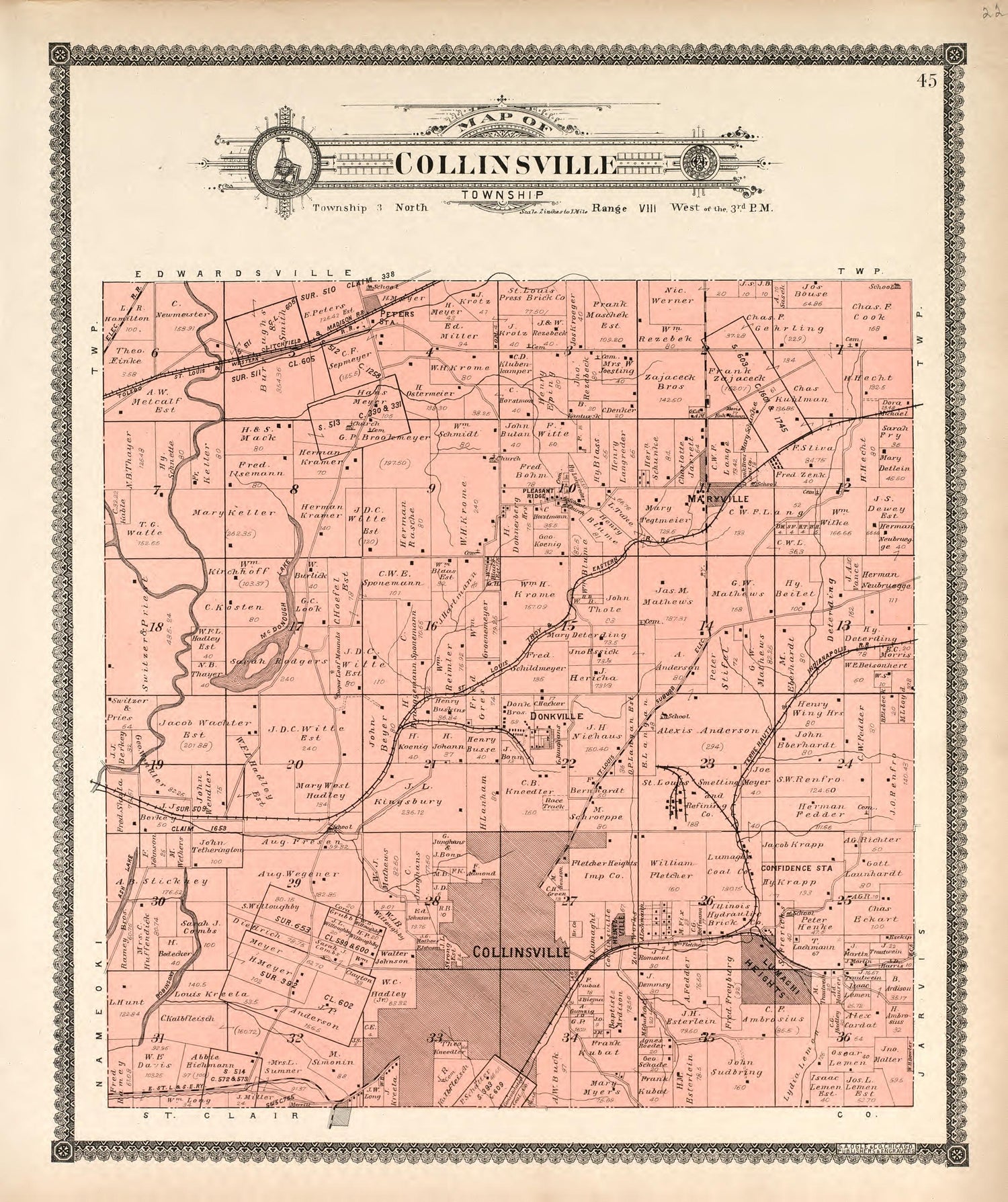 Colinsville Township from Standard Atlas of Madison County, Illinois : Including a Plat Book of the Villages, Cities and Townships of the County, Map of the State, United States and World : Patrons Directory, Reference … 1906 by Relic Map Company