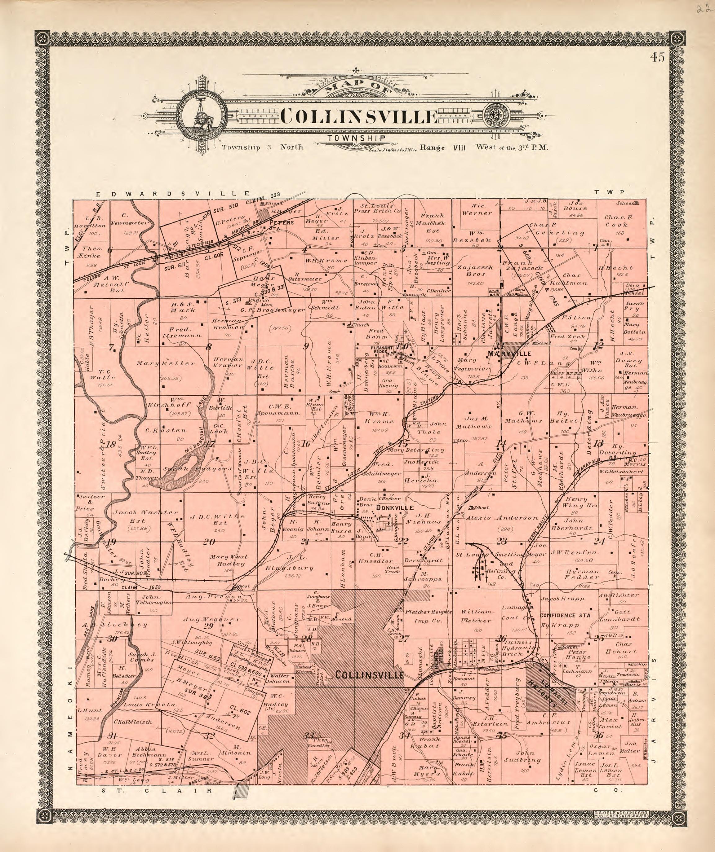 Colinsville Township from Standard Atlas of Madison County, Illinois : Including a Plat Book of the Villages, Cities and Townships of the County, Map of the State, United States and World : Patrons Directory, Reference … 1906 by Relic Map Company