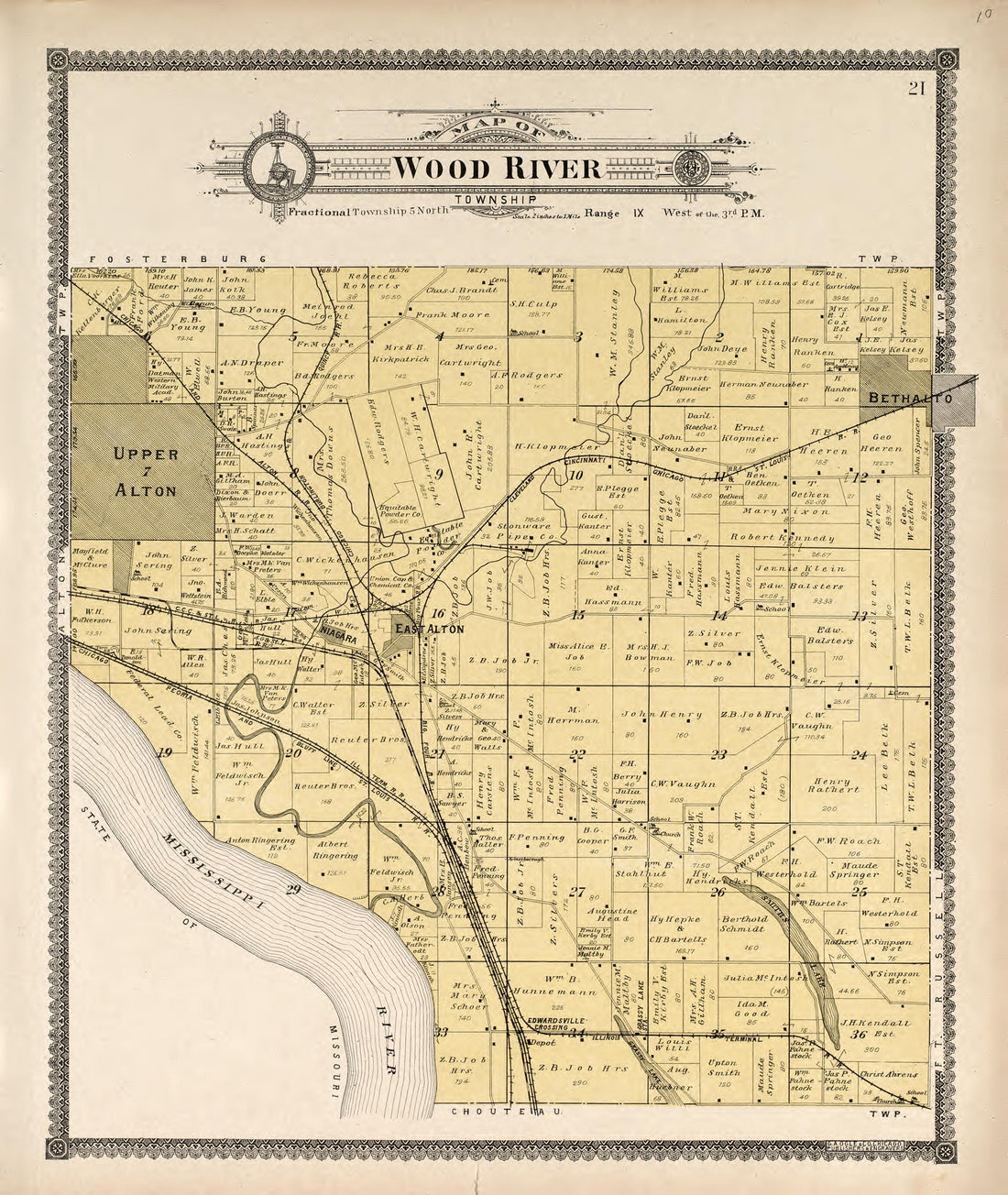 Wood River Township from Standard Atlas of Madison County, Illinois : Including a Plat Book of the Villages, Cities and Townships of the County, Map of the State, United States and World : Patrons Directory, Reference … 1906 by Relic Map Company
