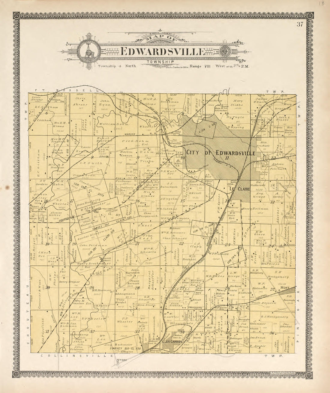 Edwardsville Township from Standard Atlas of Madison County, Illinois : Including a Plat Book of the Villages, Cities and Townships of the County, Map of the State, United States and World : Patrons Directory, Reference … 1906 by Relic Map Company