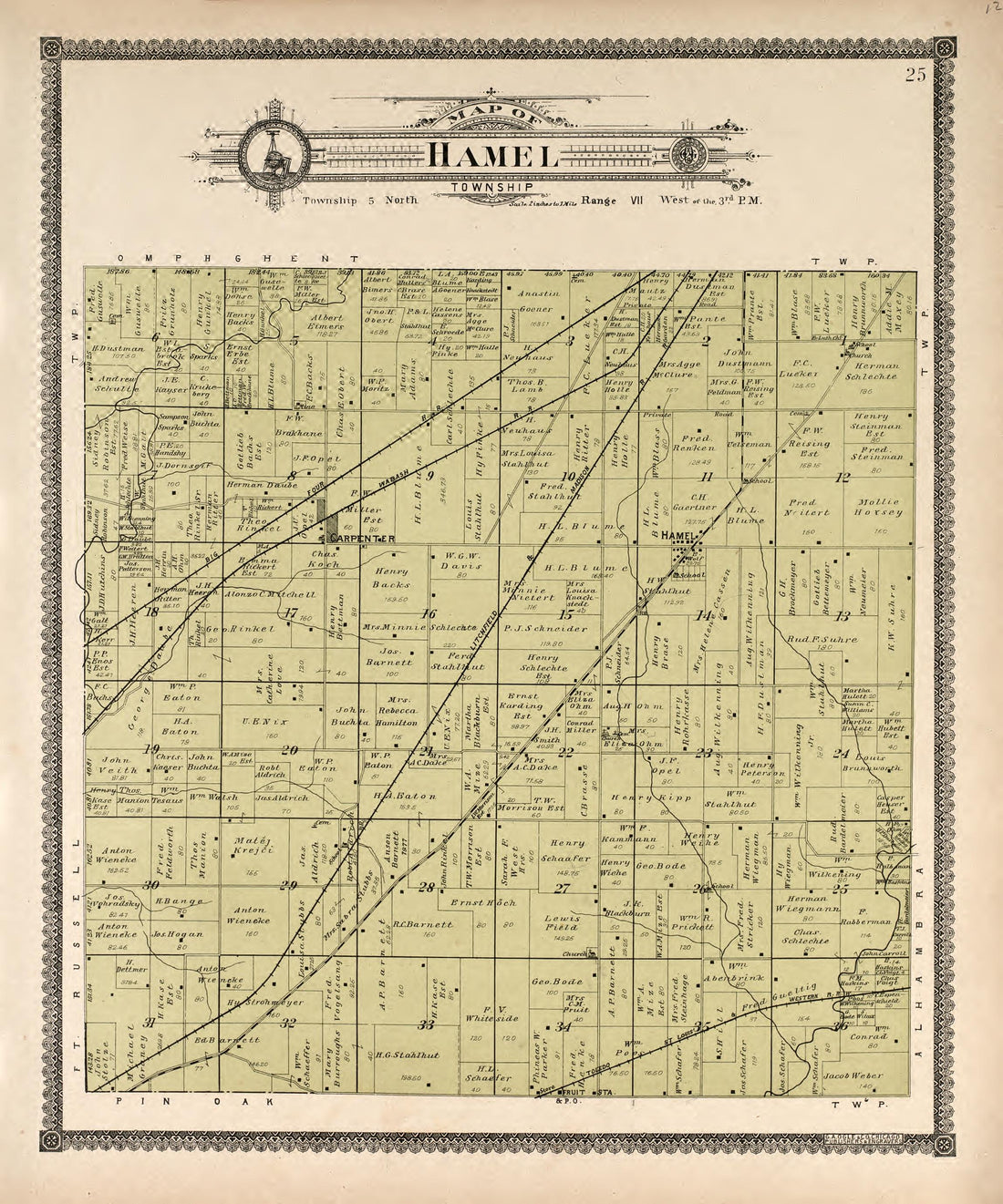 Hamel Township from Standard Atlas of Madison County, Illinois : Including a Plat Book of the Villages, Cities and Townships of the County, Map of the State, United States and World : Patrons Directory, Reference … 1906 by Relic Map Company