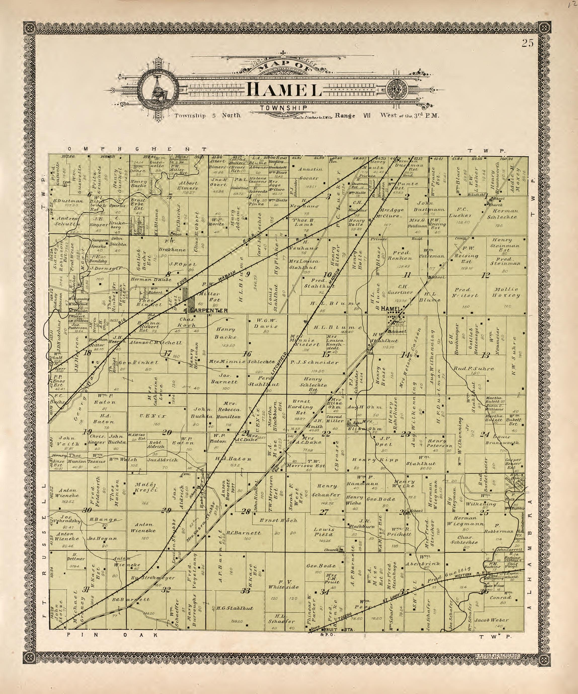 Hamel Township from Standard Atlas of Madison County, Illinois : Including a Plat Book of the Villages, Cities and Townships of the County, Map of the State, United States and World : Patrons Directory, Reference … 1906 by Relic Map Company